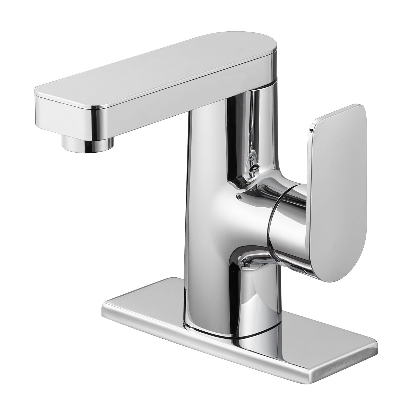 Chrome Single Handle Low Arc Bathroom Faucet with Deckplate