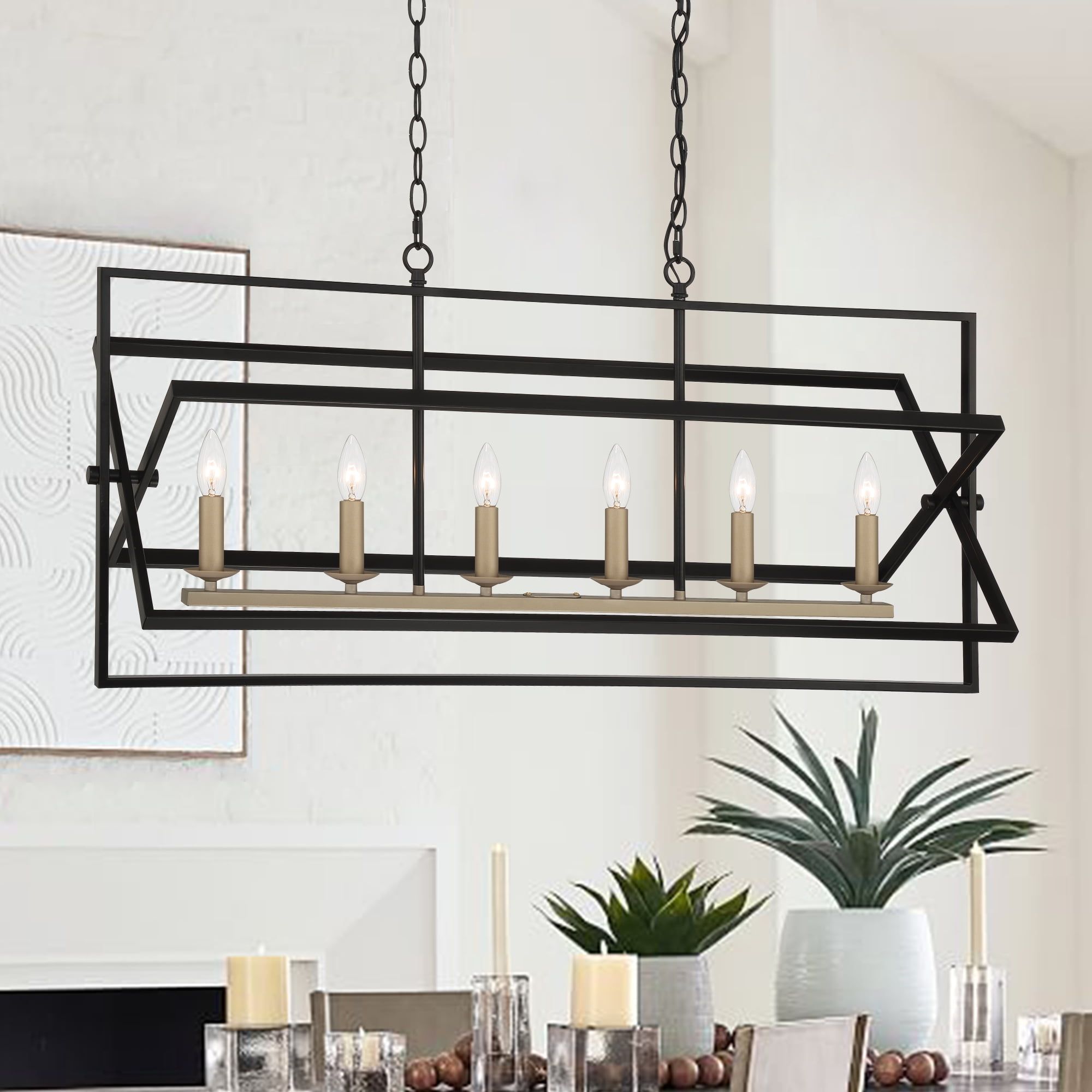 Modern Rotatable Black Metal Kitchen Island Pendant with Candle Lights