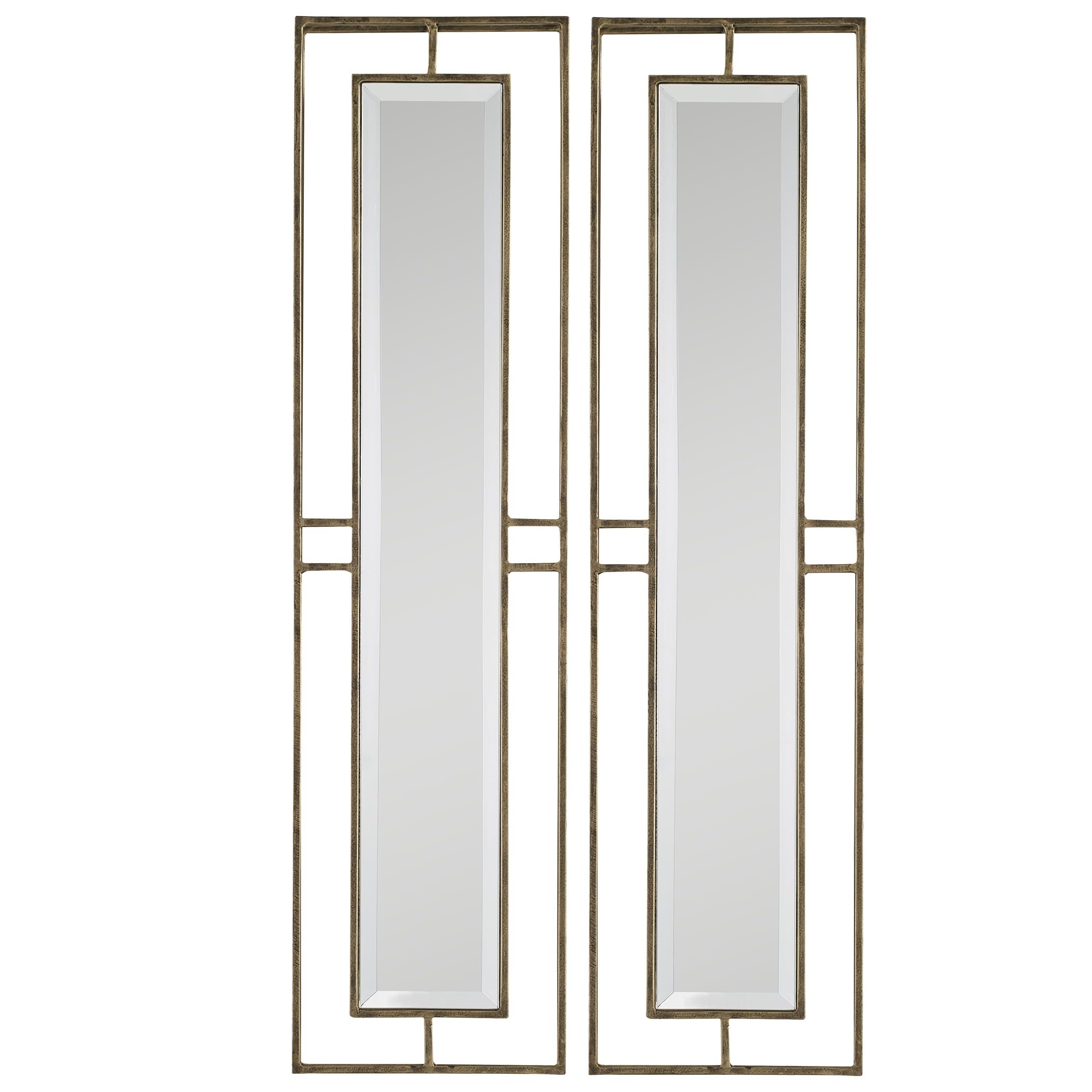 Antiqued Gold Rectangular Metal Frame Mirrors, Set of 2