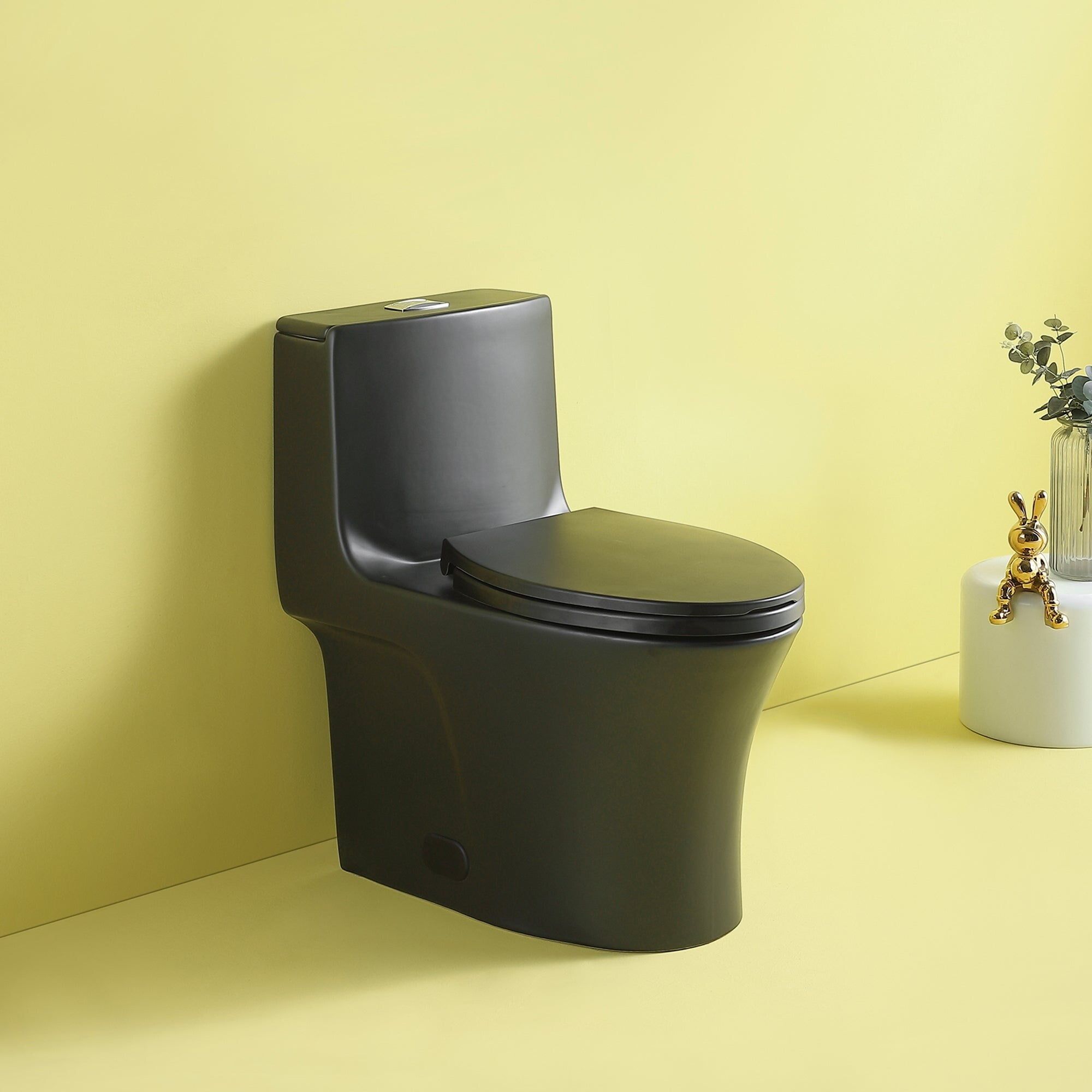 Matte Black Ceramic Dual Flush Elongated Toilet with Soft-Close Seat