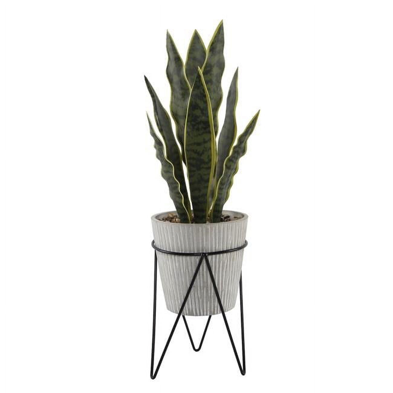 21" Artificial Snake Plant in Cement Planter with Metal Stand