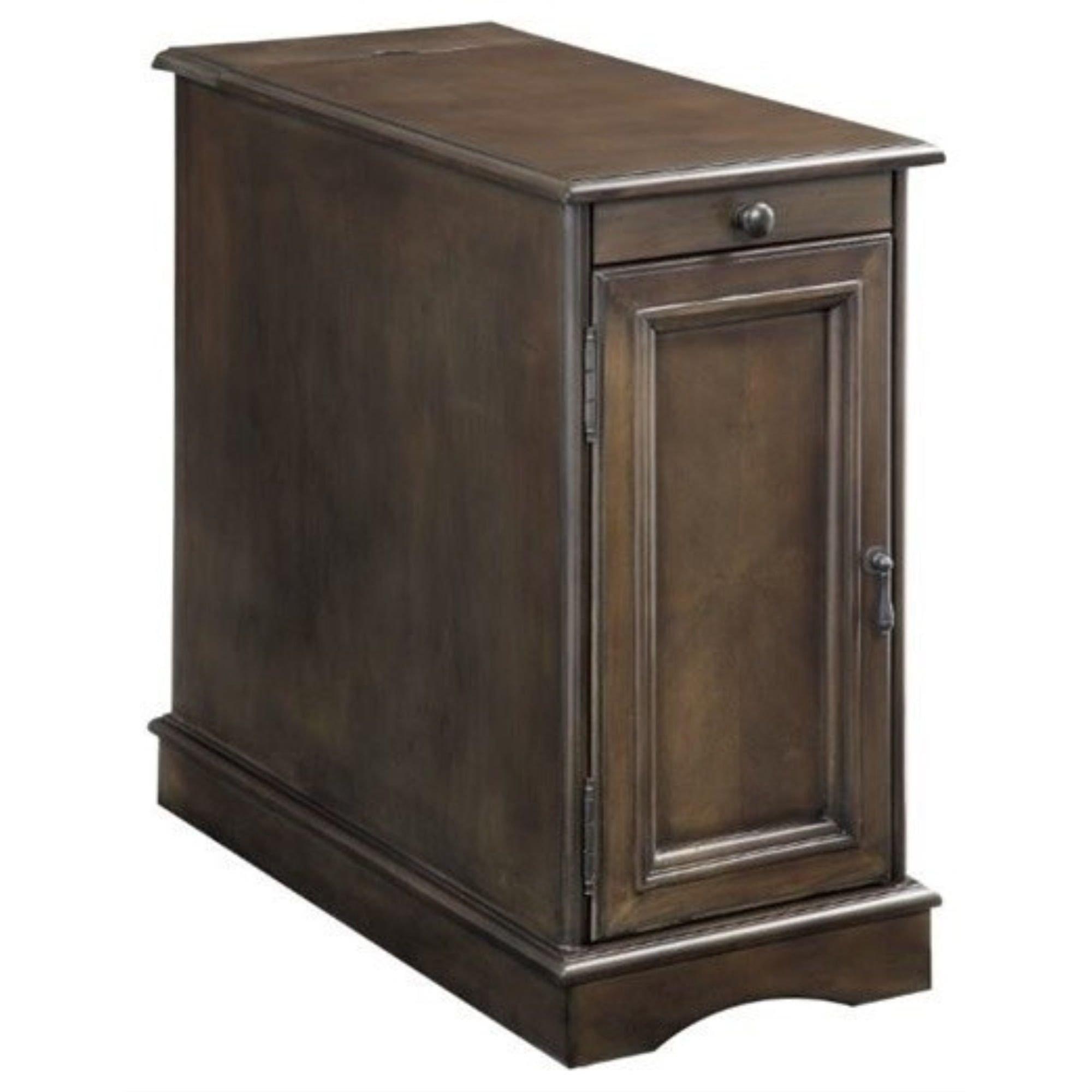 Transitional Brown Wooden Side Table with Power Hub and Storage