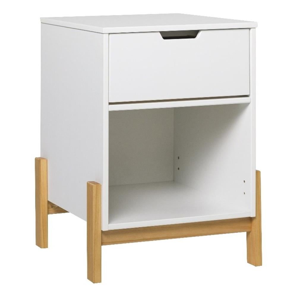 White Solid Wood 1-Drawer Scandinavian Nightstand