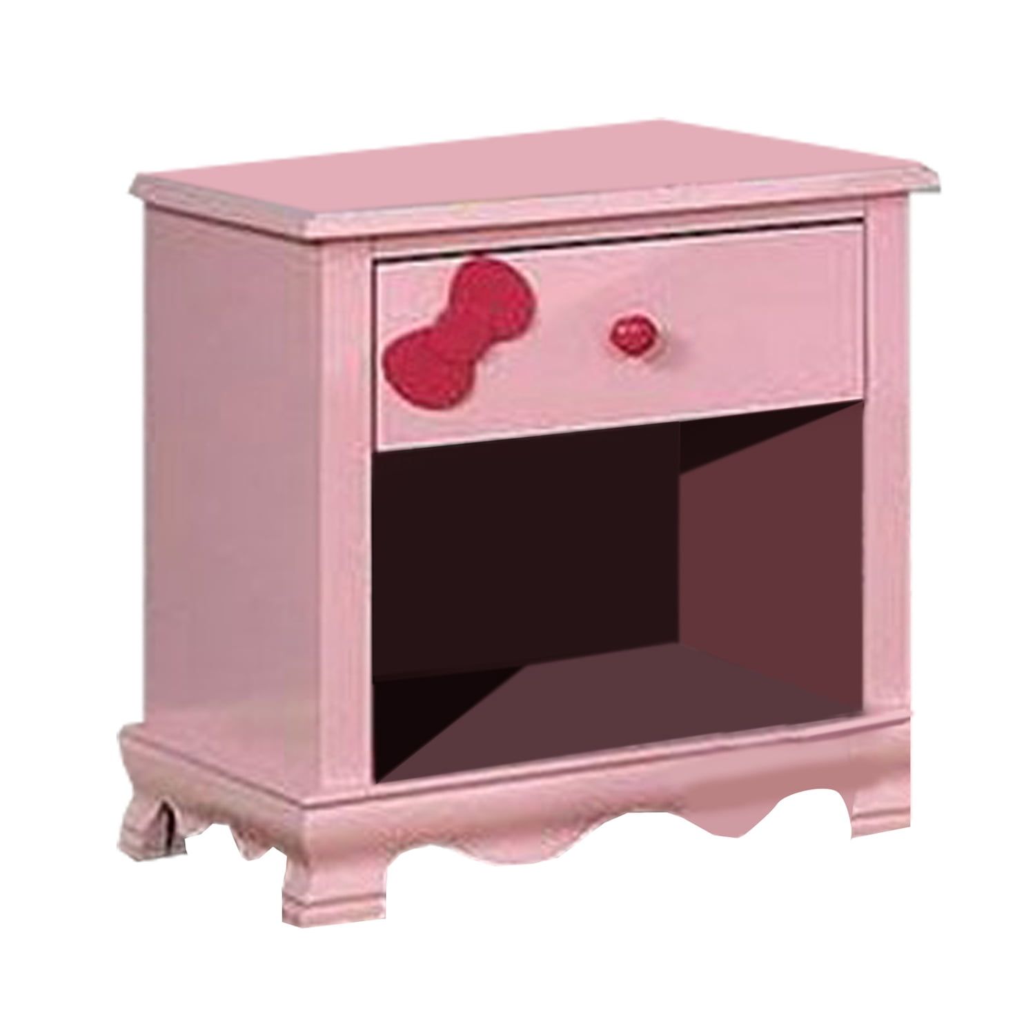 Pink Wooden Nightstand with 1 Drawer and Arched Base