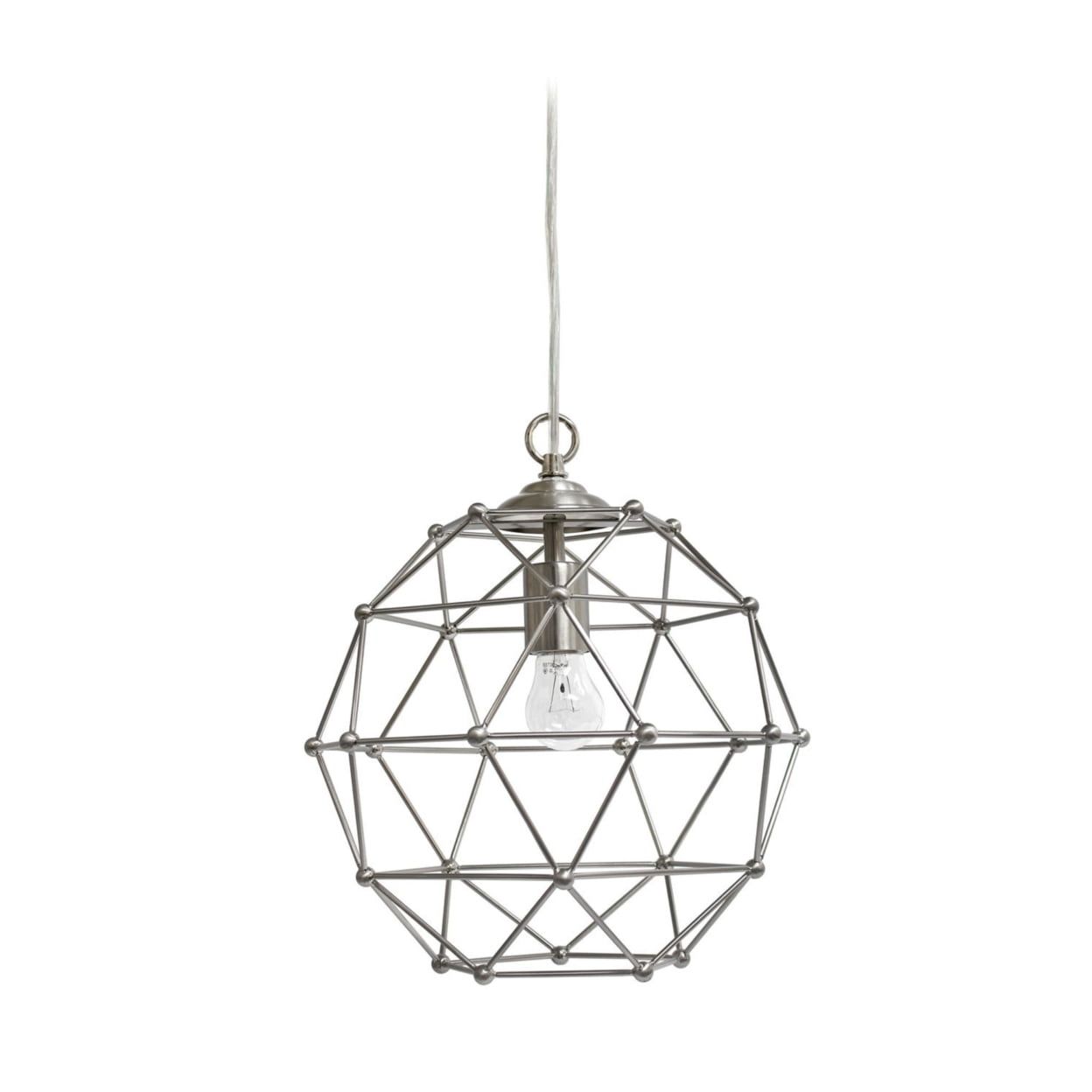 Contemporary Hexagon Brushed Nickel Pendant Light, 12"