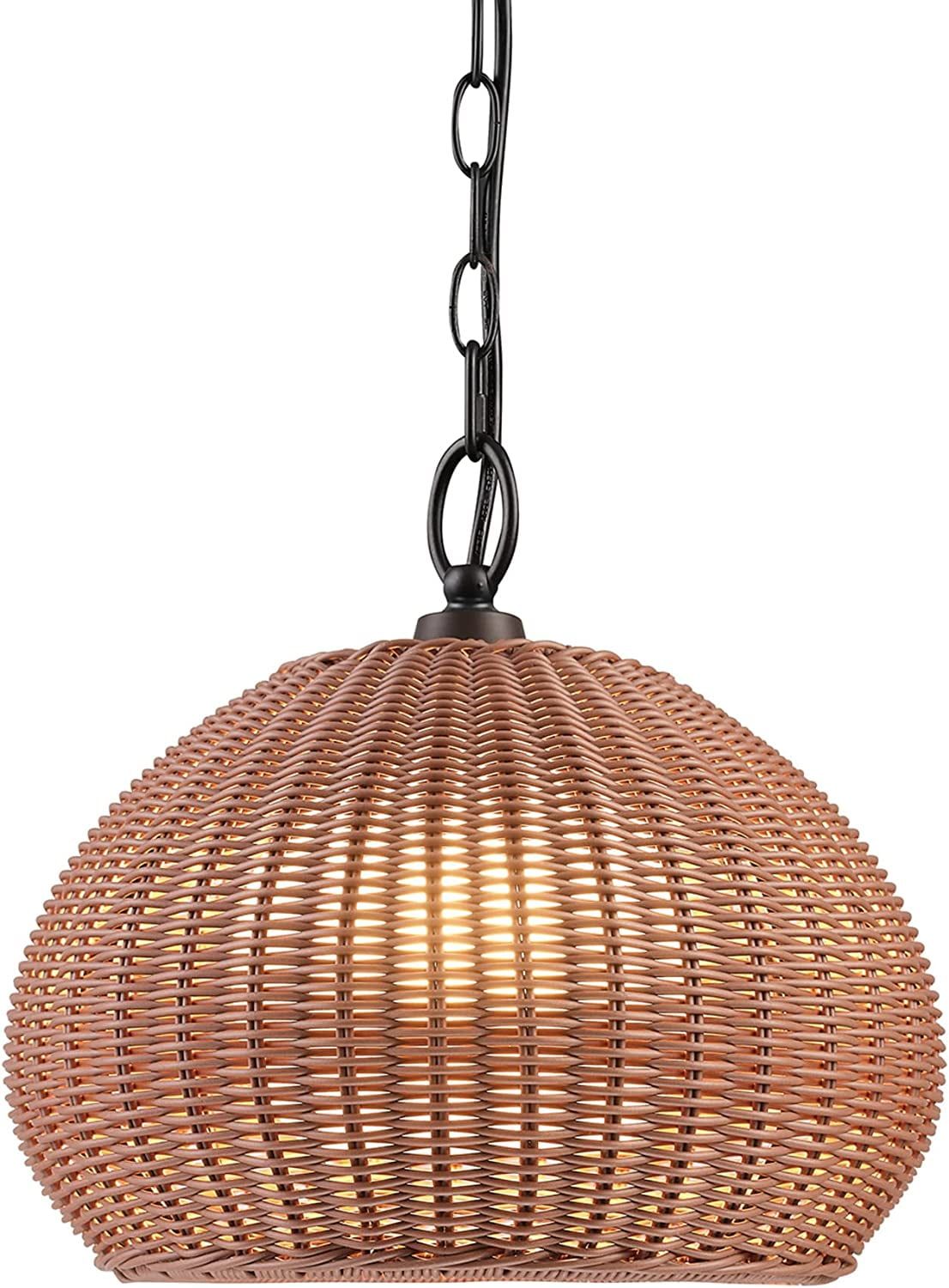 Bronze Rattan Shade Indoor/Outdoor Pendant Light