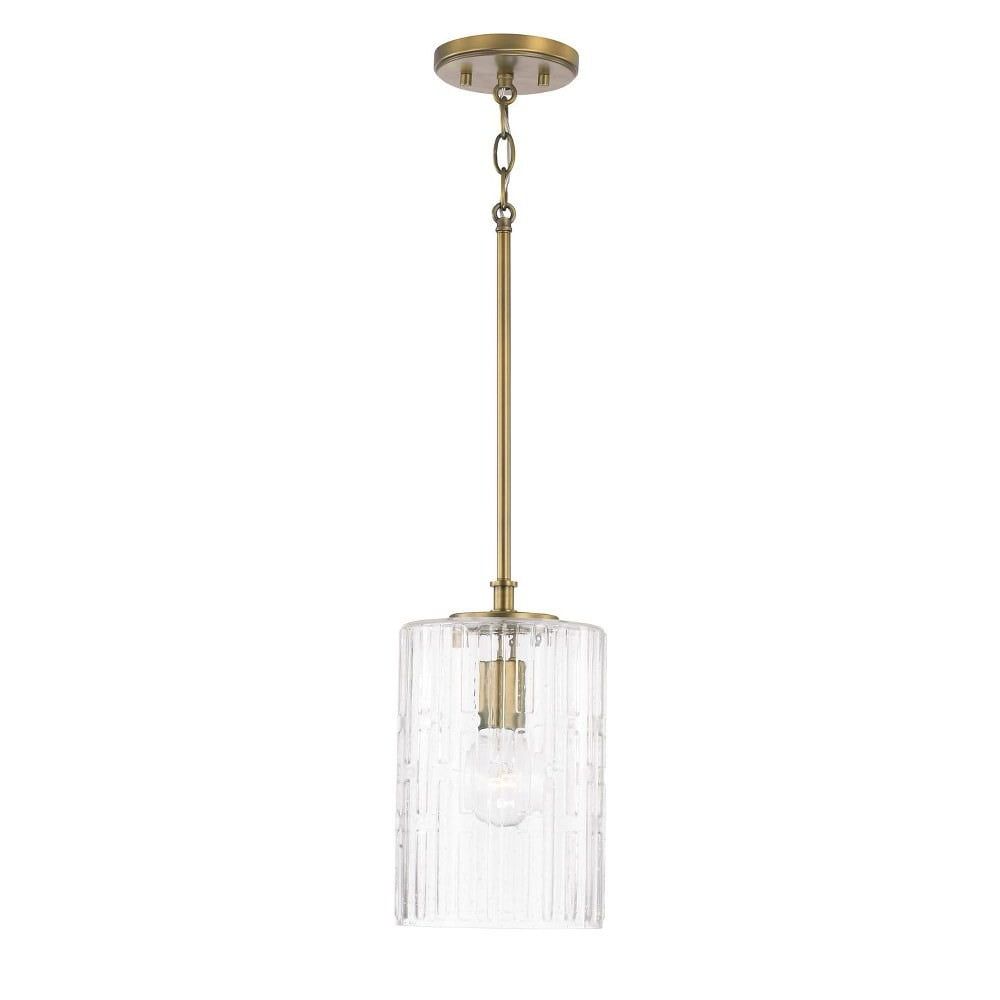 Emerson Aged Brass 1-Light Pendant with Embossed Seeded Glass