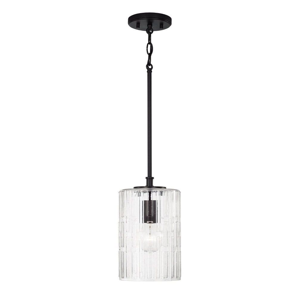 Emerson Matte Black and Brass Pendant Light with Seeded Glass Shade