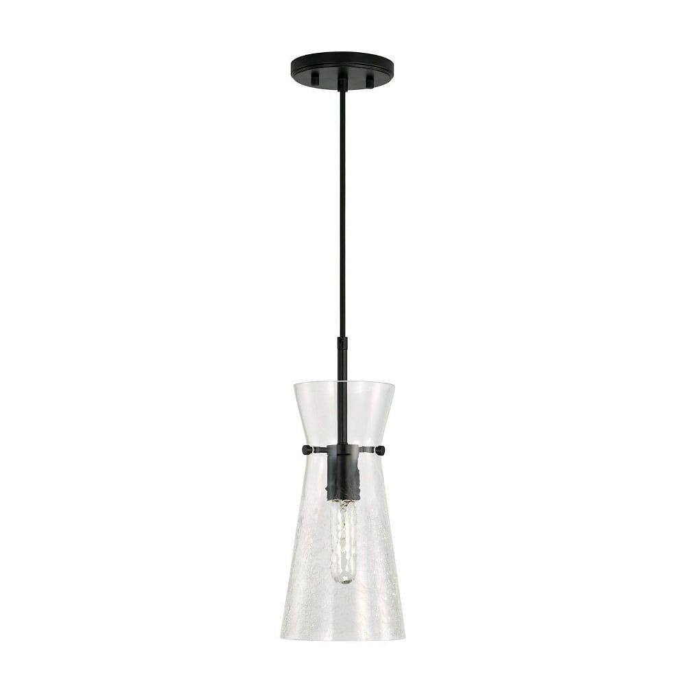 Mila Matte Black 1-Light Pendant with Clear Half-Crackle Glass