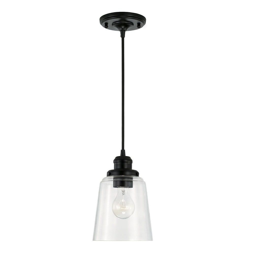 Fallon Matte Black 1-Light Pendant with Clear Glass Shade