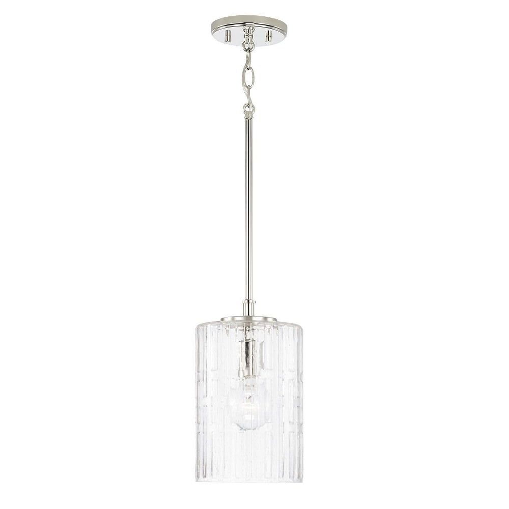 Emerson Polished Nickel 1-Light Pendant with Embossed Seeded Glass