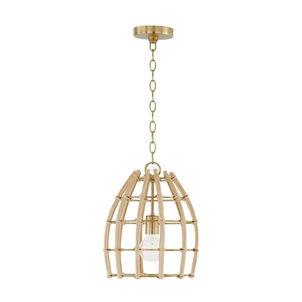 Wren Matte Brass Modern Pendant with Hand-Bent Rattan Shade