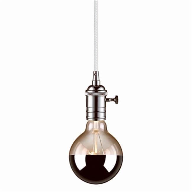 Chrome Globe Plug-In Pendant Light with White Cord