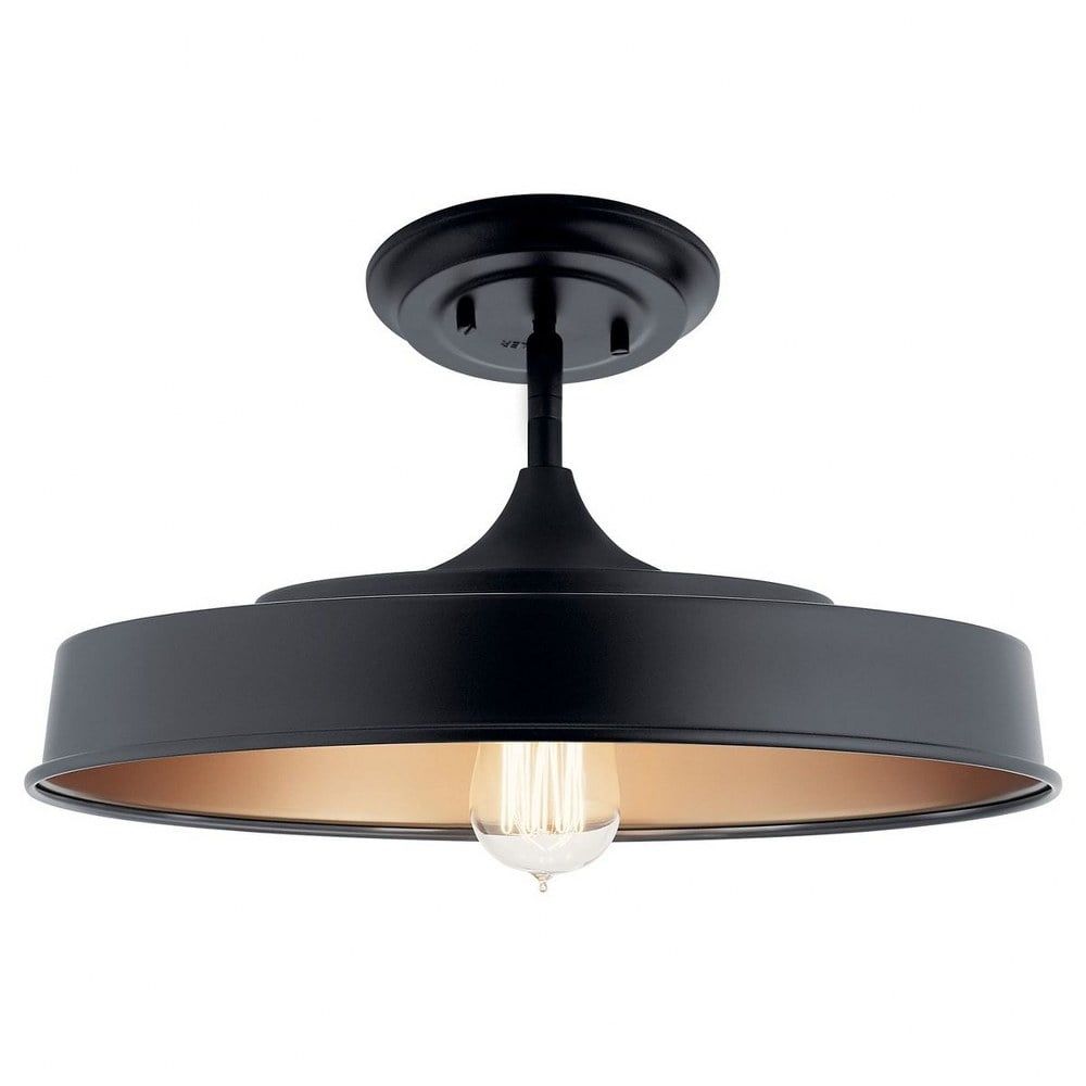 Elias Contemporary Black Glass 16" Semi-Flush Ceiling Light