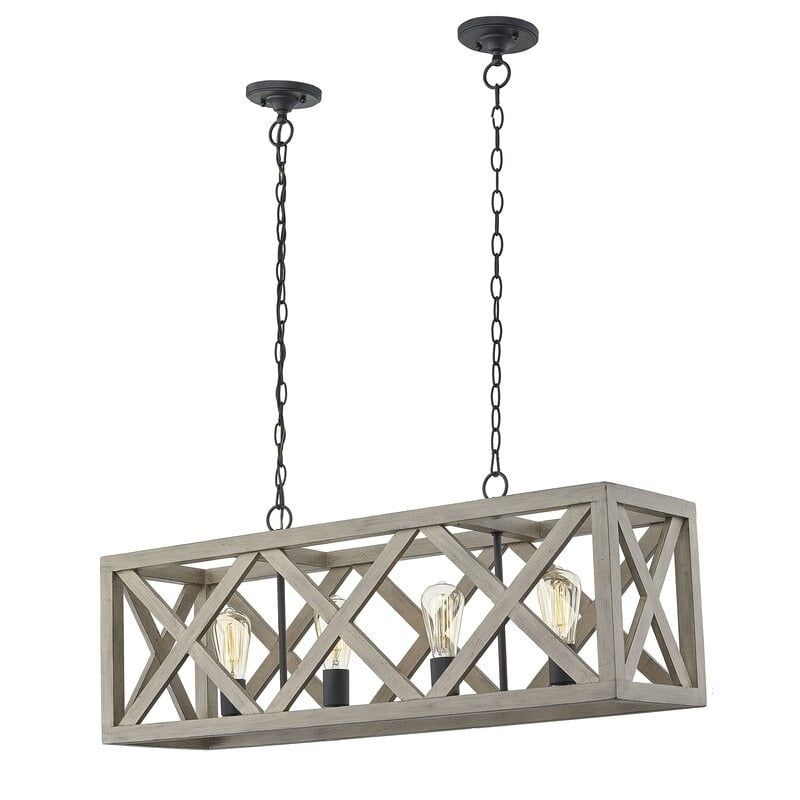 Anchor Gray Oak and Matte Black Rectangular Cage Pendant Light