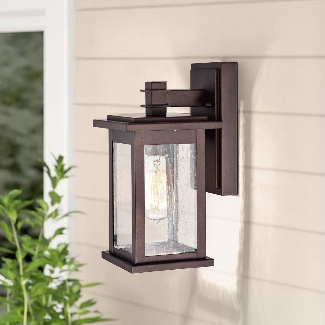 Oil Rubbed Bronze 12" Outdoor Wall Lantern with Seedy Glass