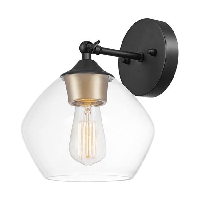 Harrow Matte Black Wall Sconce with Gold Accents and Clear Glass