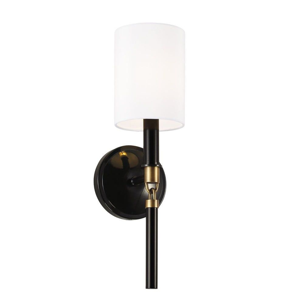 Beckham Glossy Black and Aged Brass Dimmable Cylinder Sconce