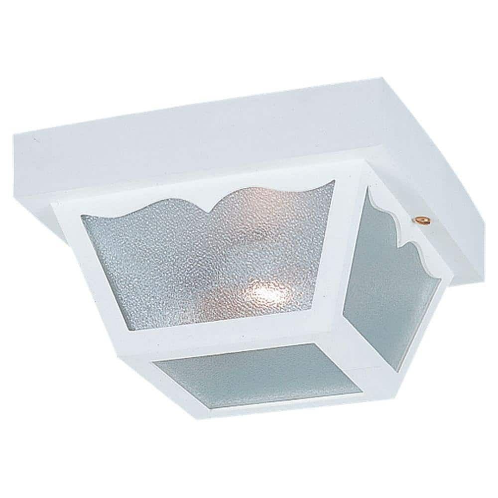 White Textured Glass Outdoor Ceiling Light Fixture