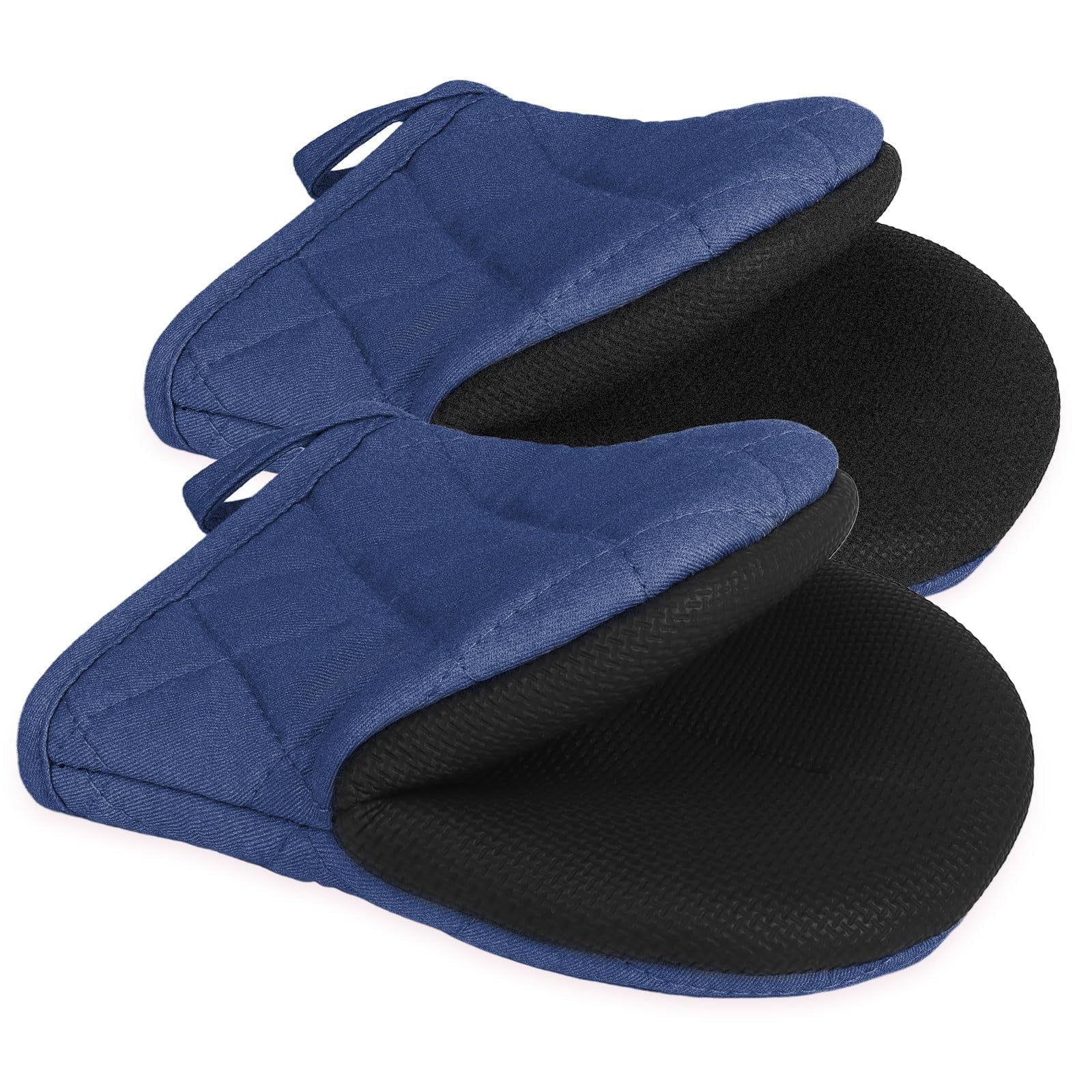 Blue and Black Heat Resistant Silicone Short Oven Mitts