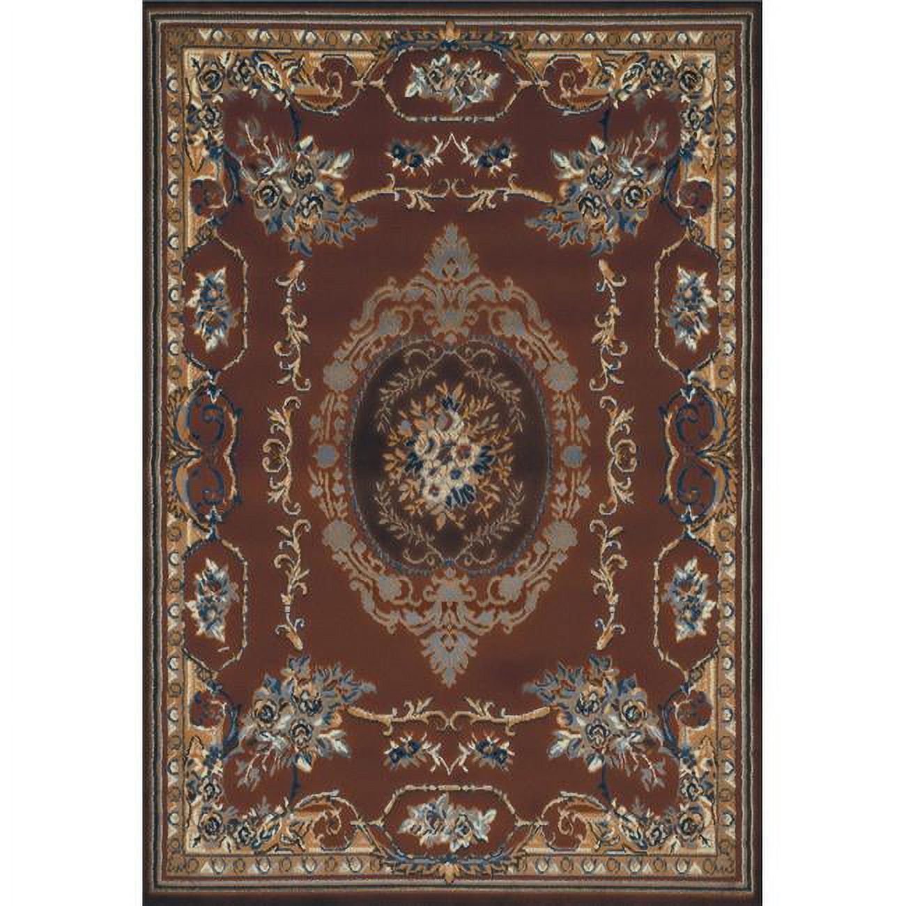 Brown Rectangular Stain-Resistant Synthetic Oriental Rug