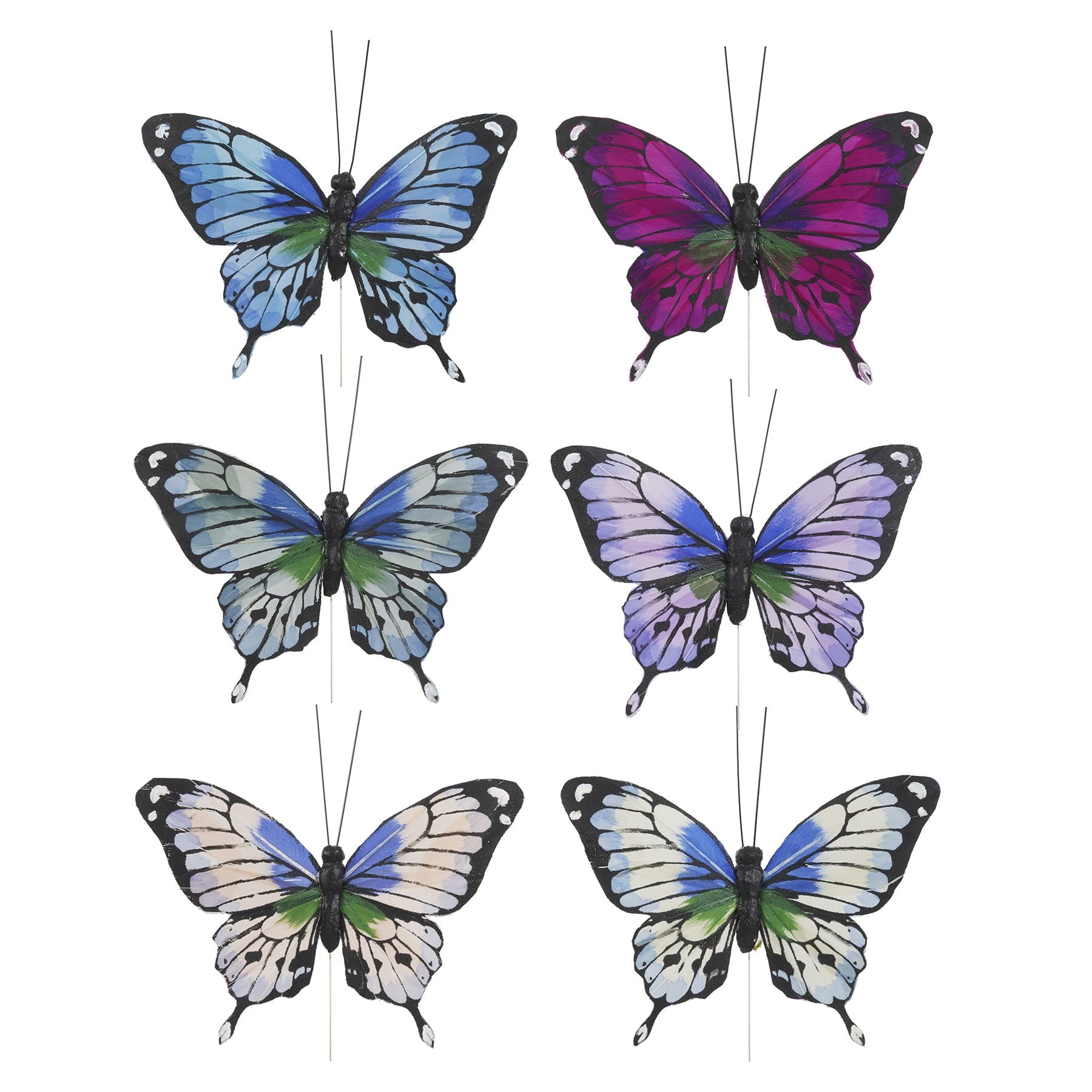 10.2" Blue, Purple & Green Feather Butterfly Set