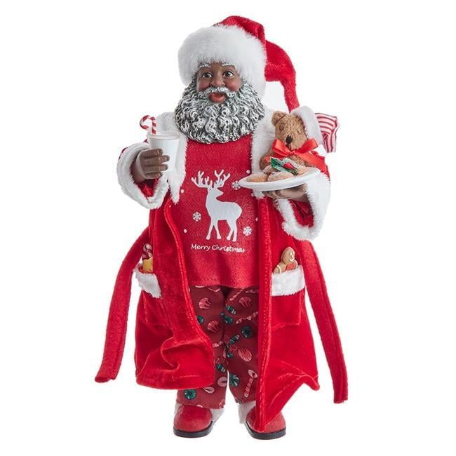 Festive Santa Claus Figurine in Pajamas with Cookies