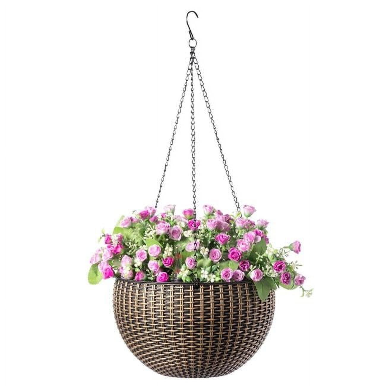 10" Bronze Self-Watering Hanging Basket Planter with Pink Flowers