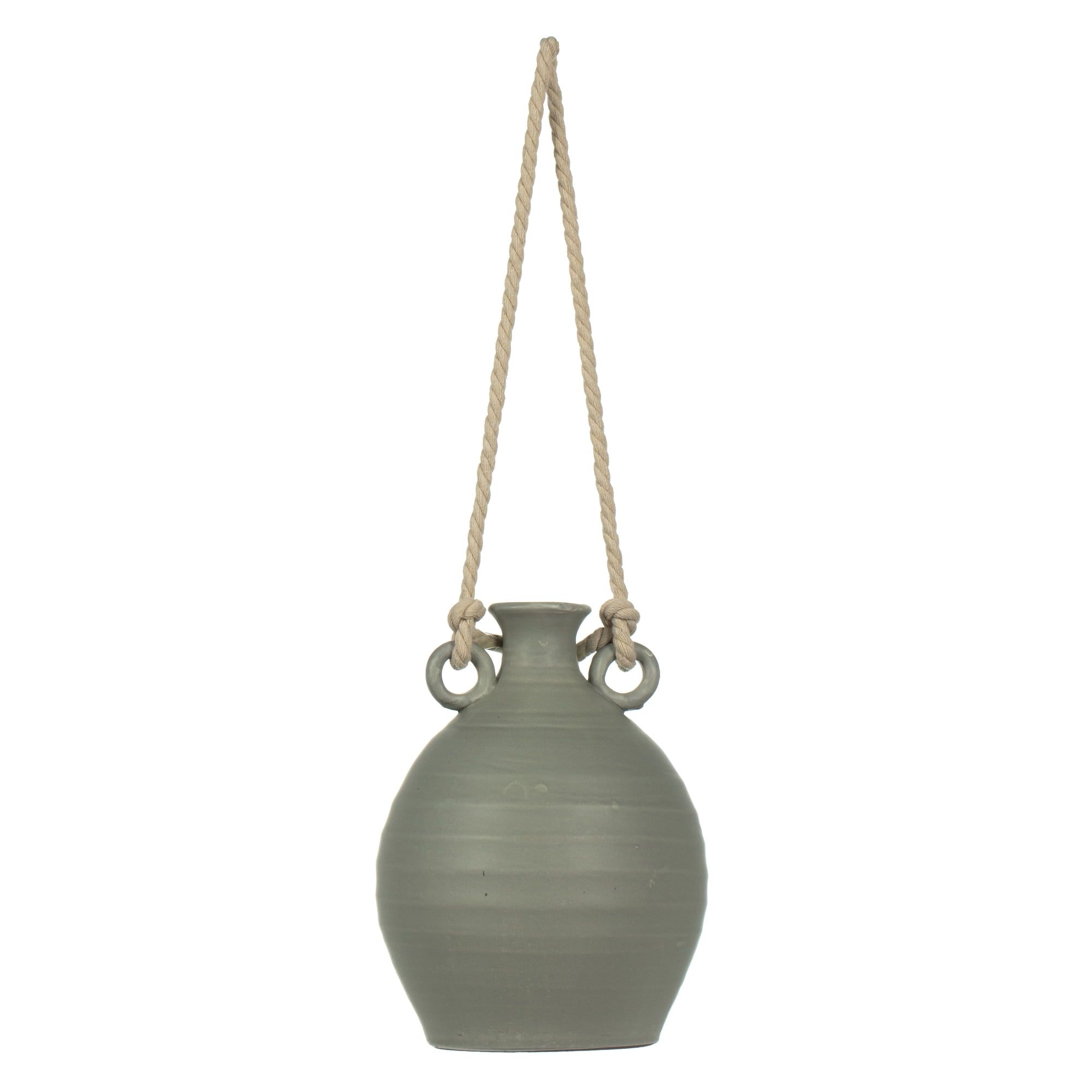 Casual Beige 10" Terracotta Bottle with Jute Rope Handle