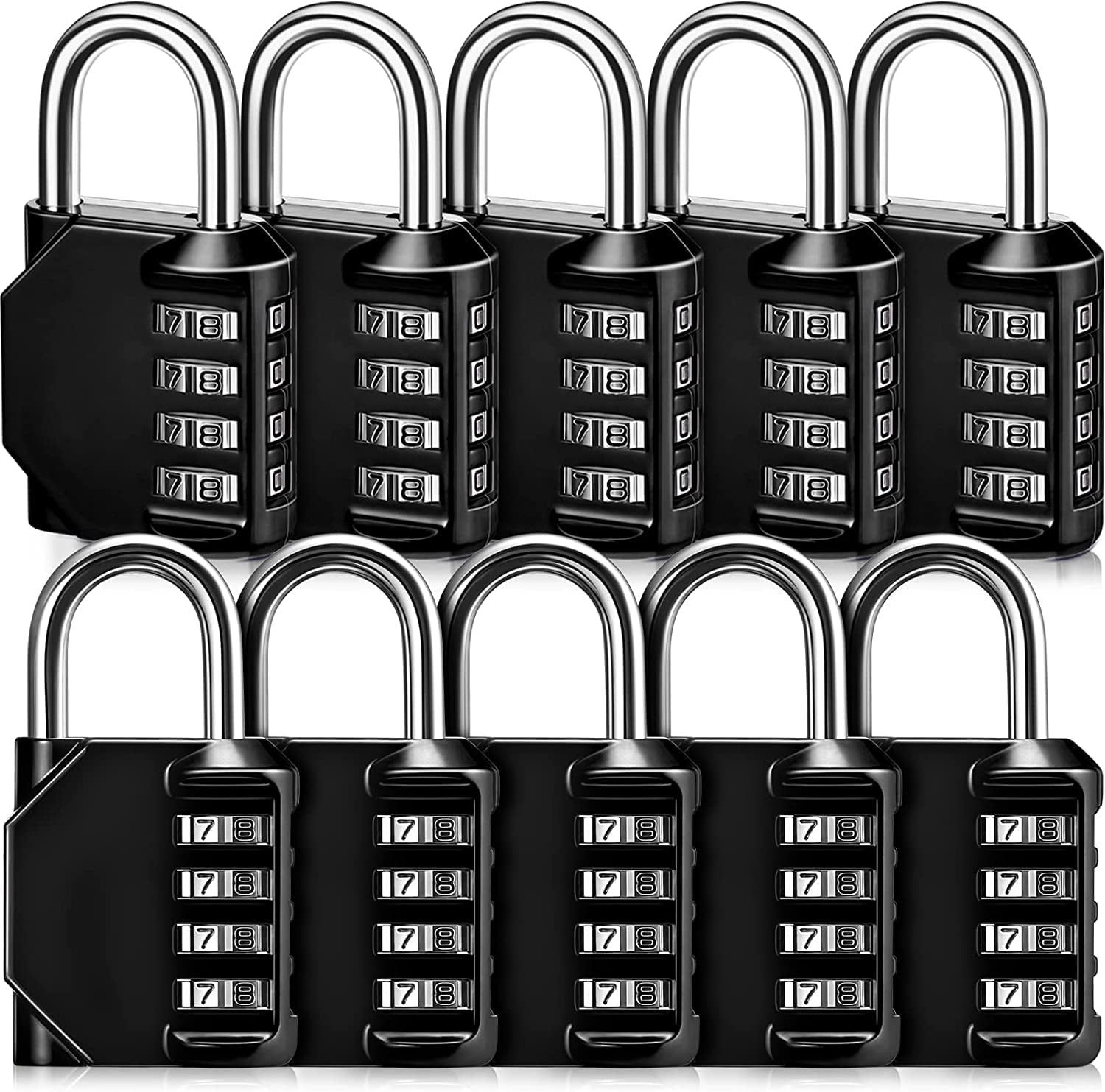 10 Pack Black Zinc Alloy 4-Digit Combination Padlocks