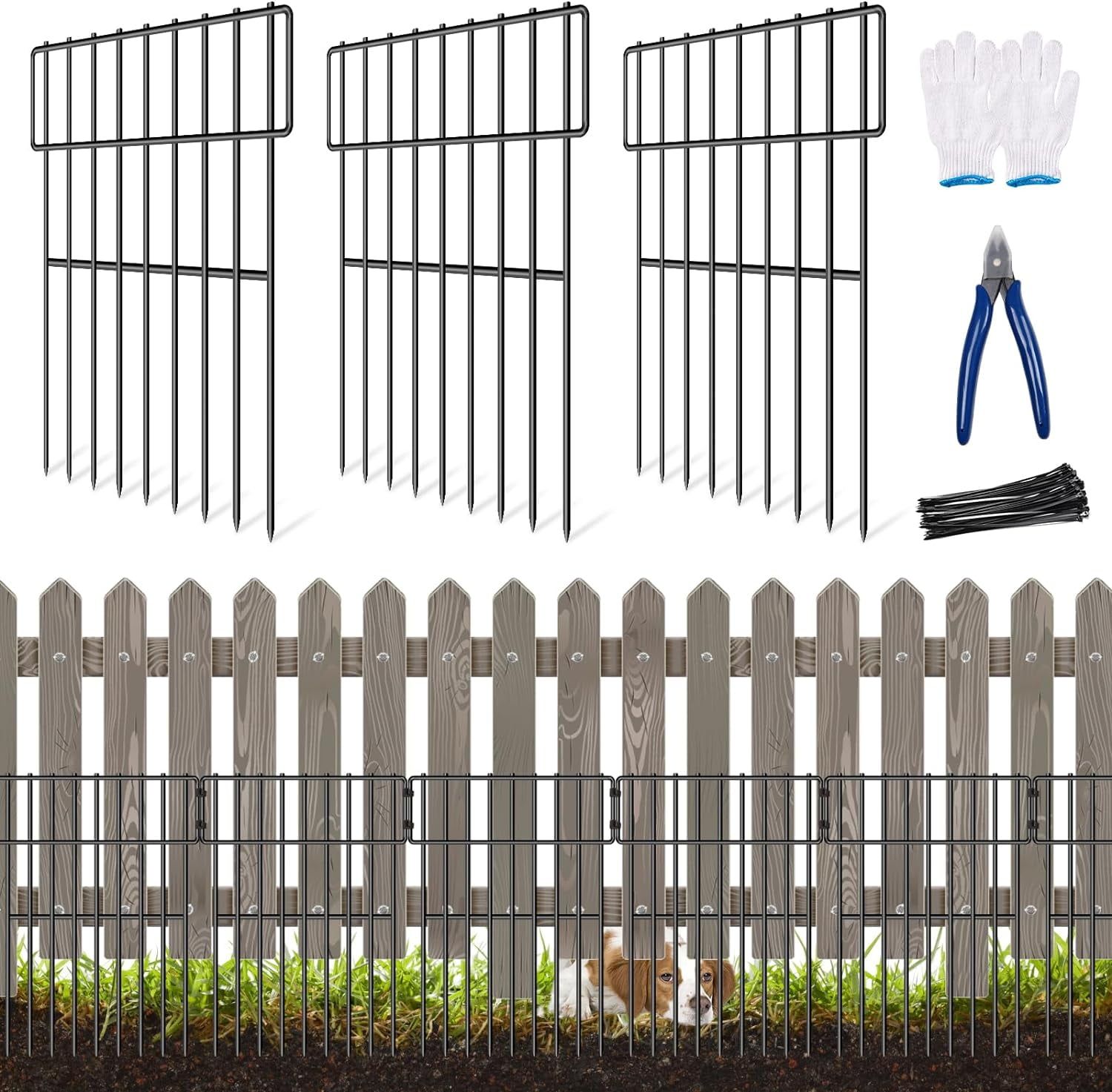 10 Pack Black Metal Garden Animal Barrier Fence Panels