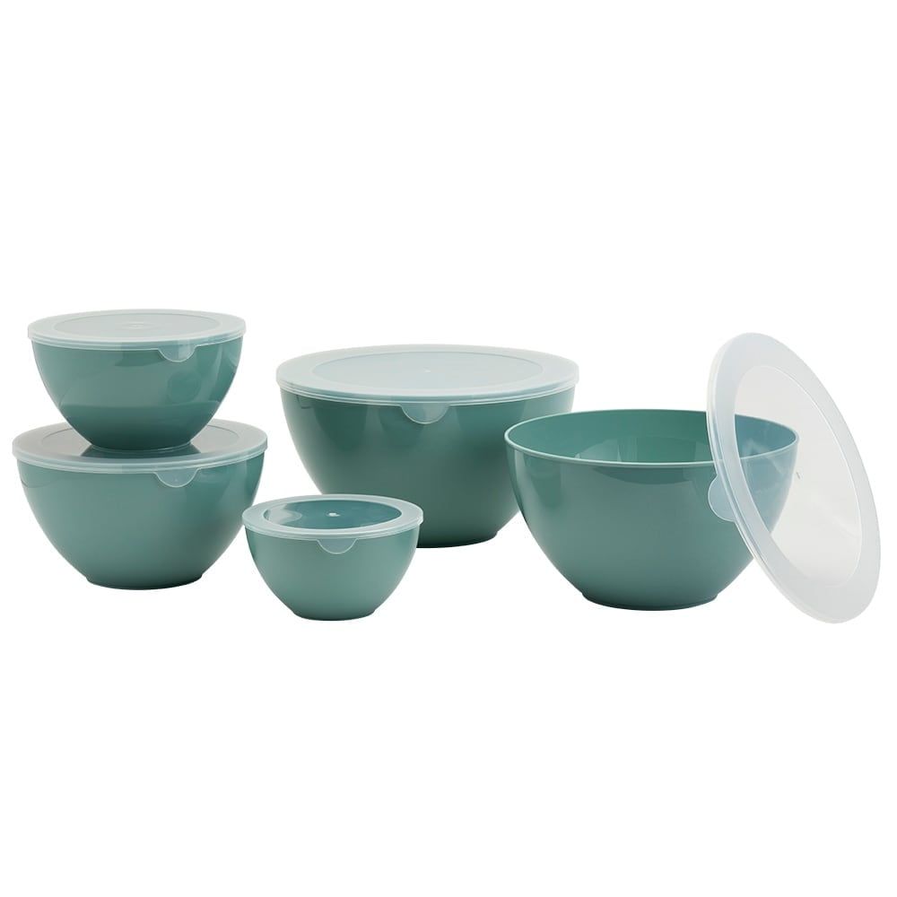 Fern Green 10-Piece Plastic Mixing Bowl Set with Lids