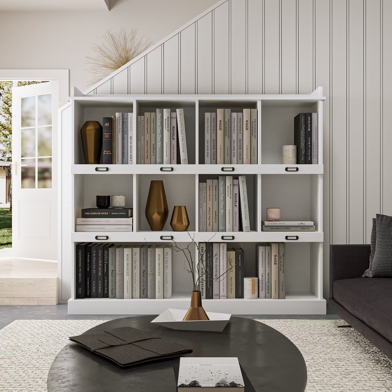 White 10-Shelf Cubbyhole Bookcase with MDF