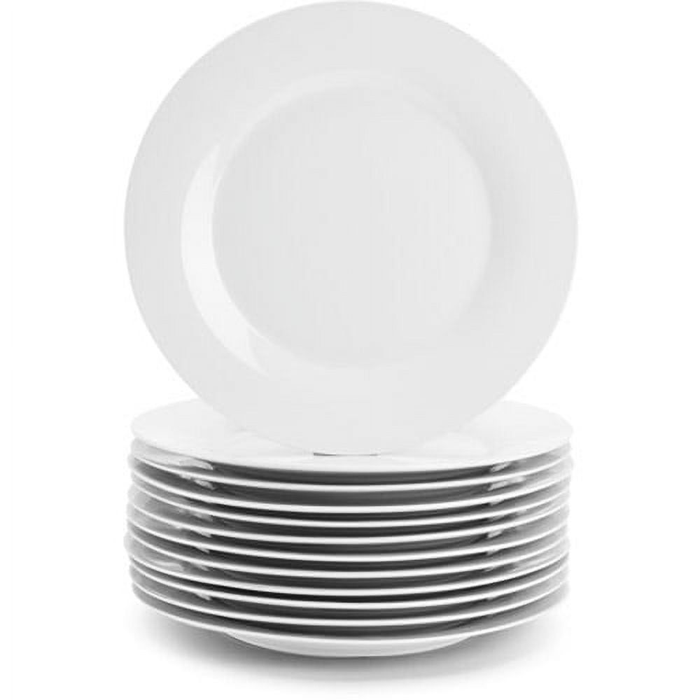 White Porcelain 10.5" Round Dinner Plates, Set of 12