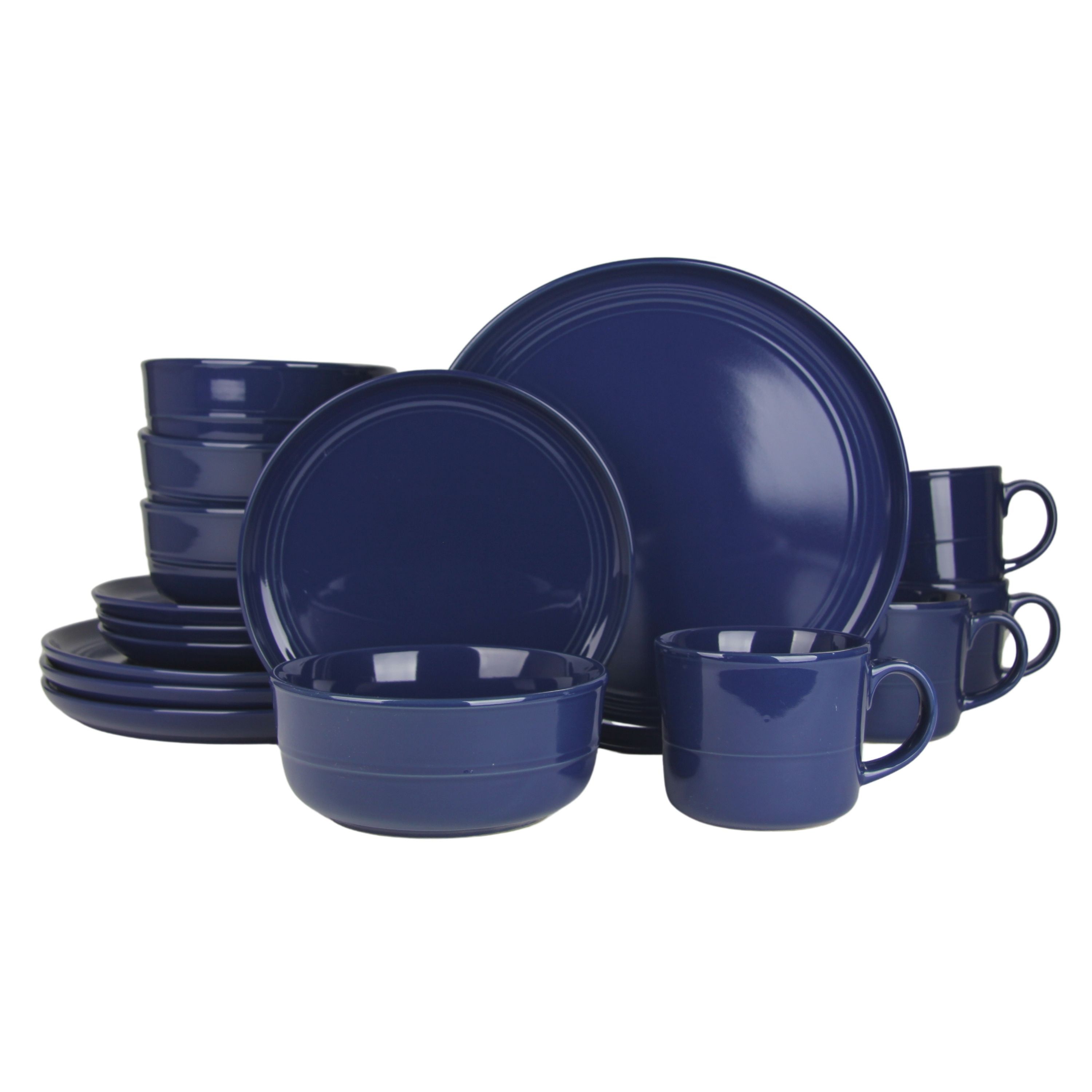 Cobalt Blue Ceramic 16-Piece Dinnerware Set with Glossy Finish