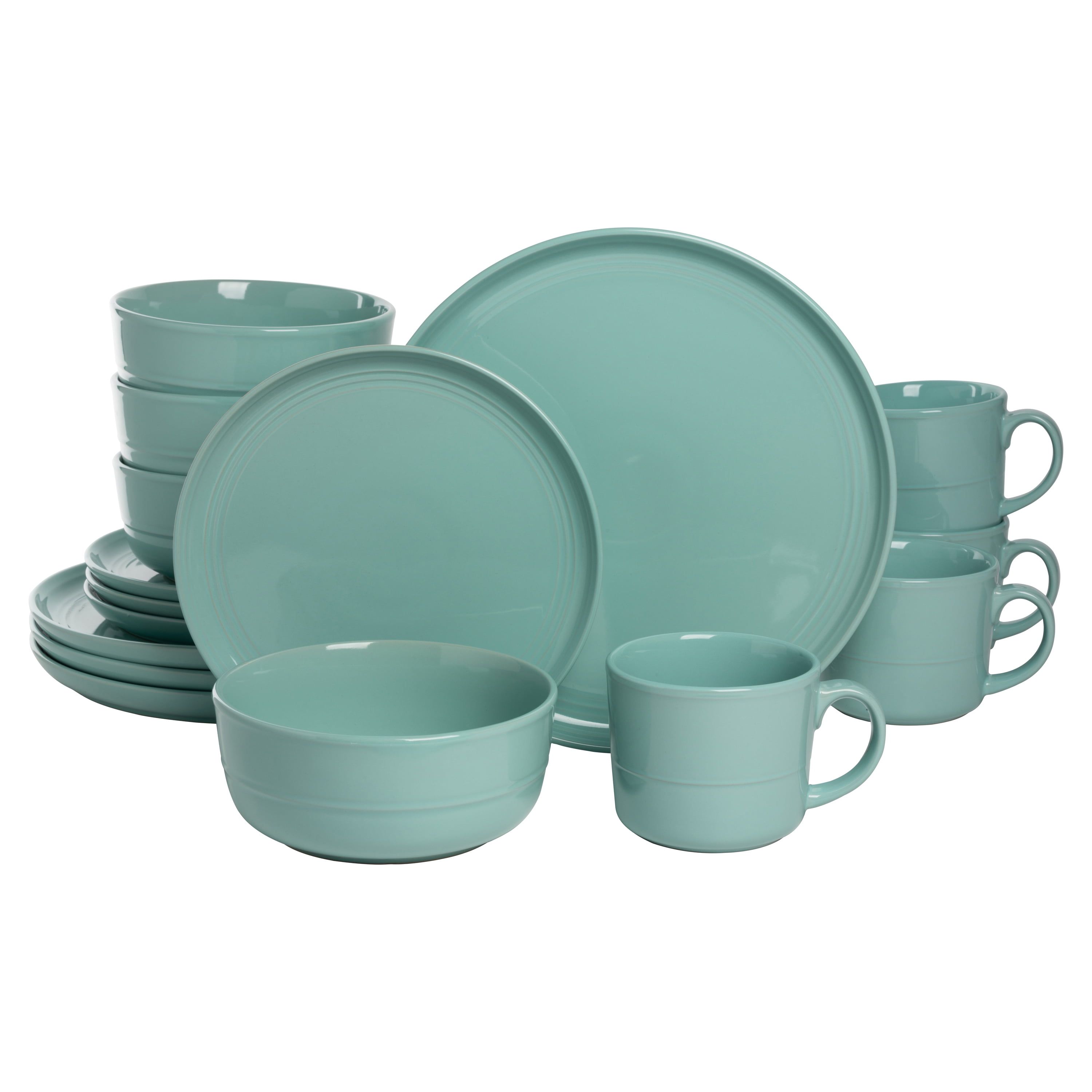 Seafoam Ceramic 16-Piece Dinnerware Set with Glossy Finish