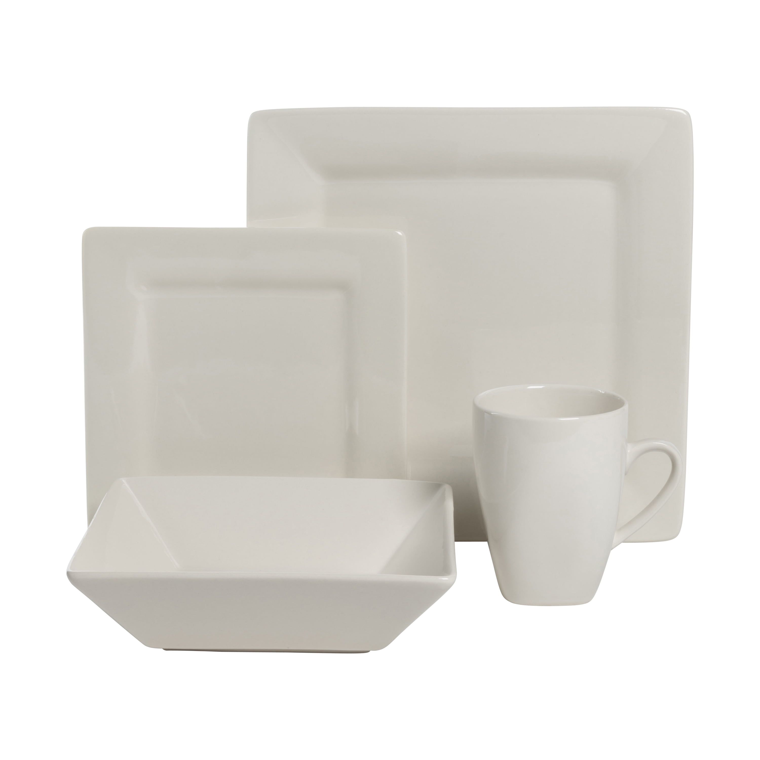 Cream White Square Porcelain 16-Piece Dinnerware Set