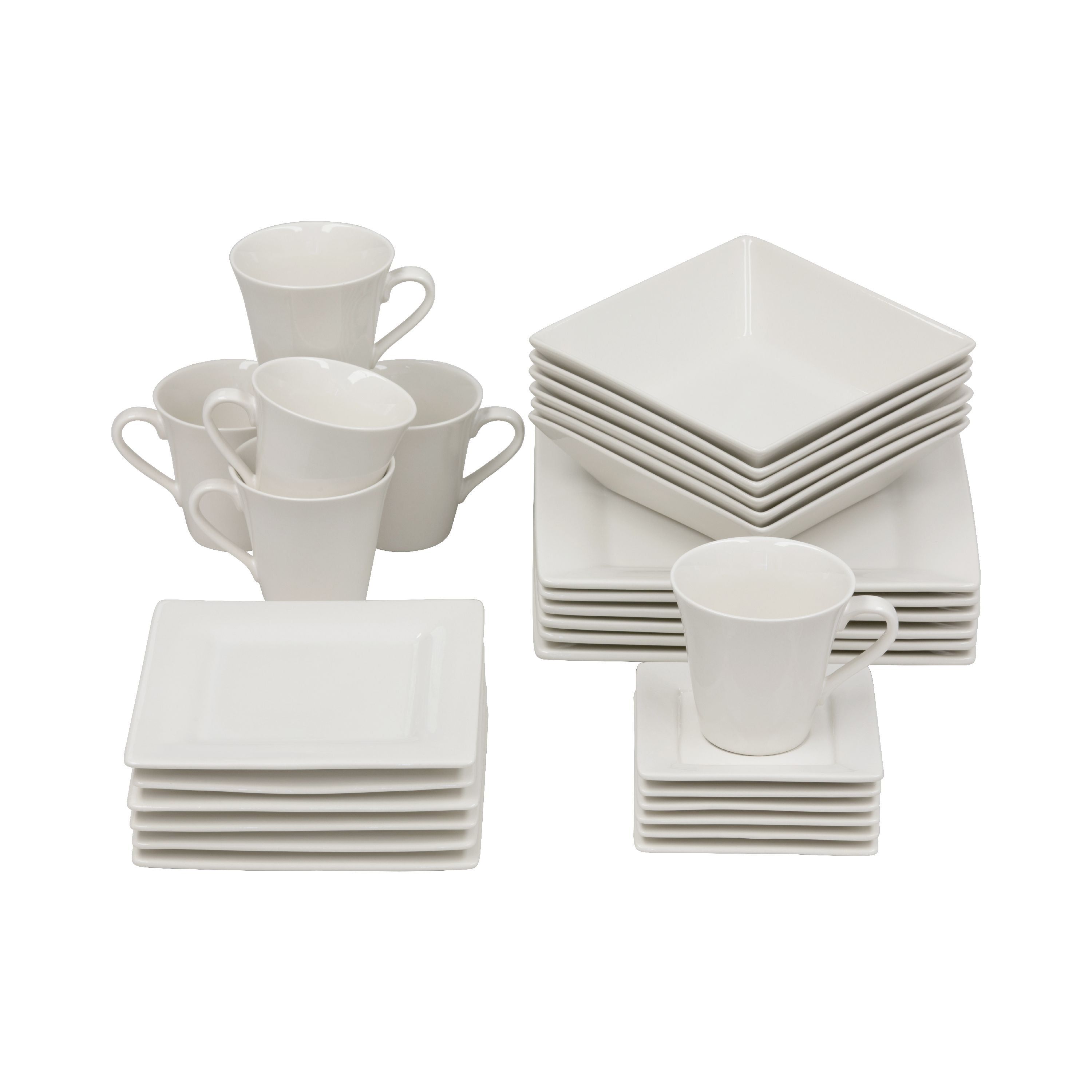 Cream White Square Ceramic 30-Piece Dinnerware Set