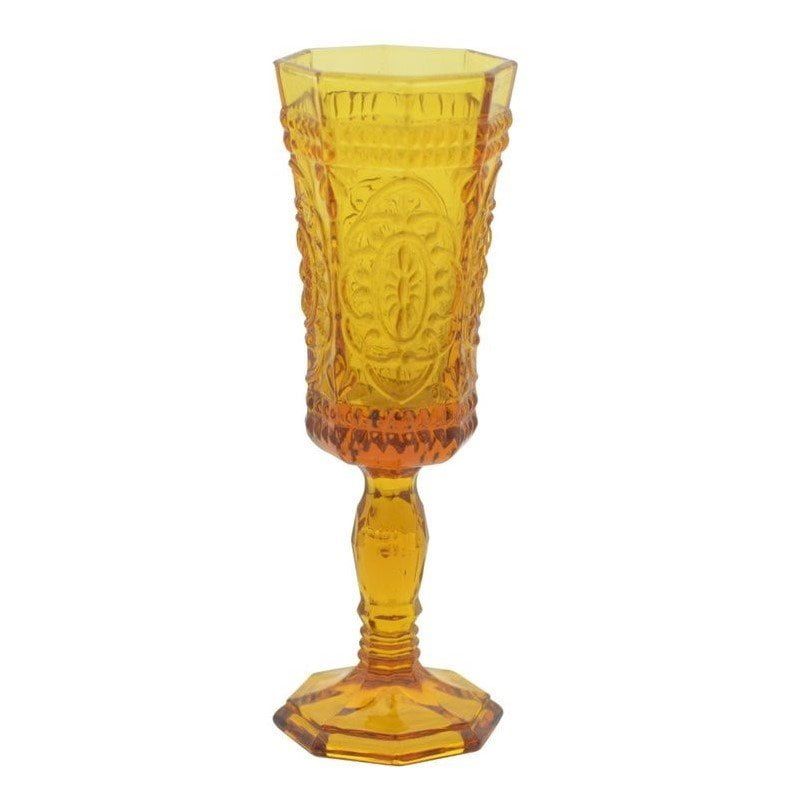 Amber Glass 4 oz Intricate Champagne Flutes Set of 6