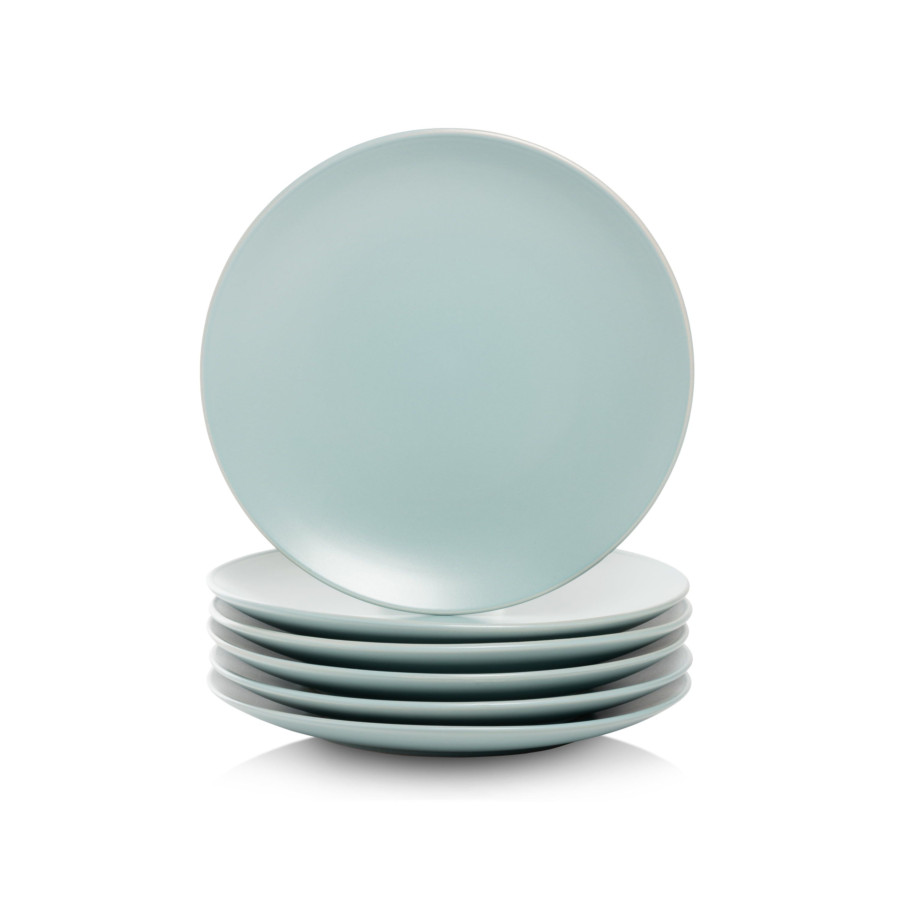 Matte Mineral Blue Ceramic Round Salad Plates, Set of 6