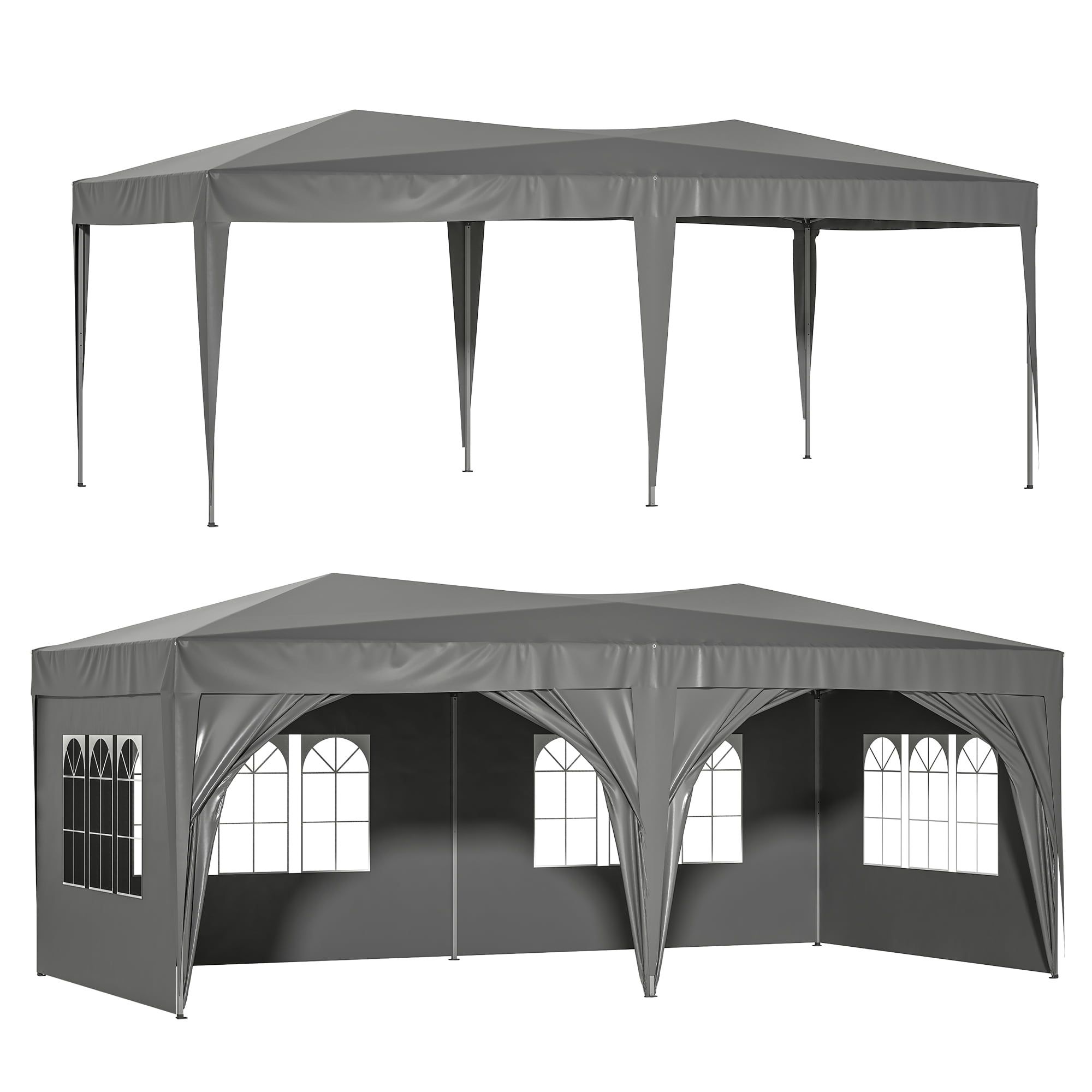 Gray 10'x20' Adjustable Height Pop-Up Canopy Tent with Sidewalls