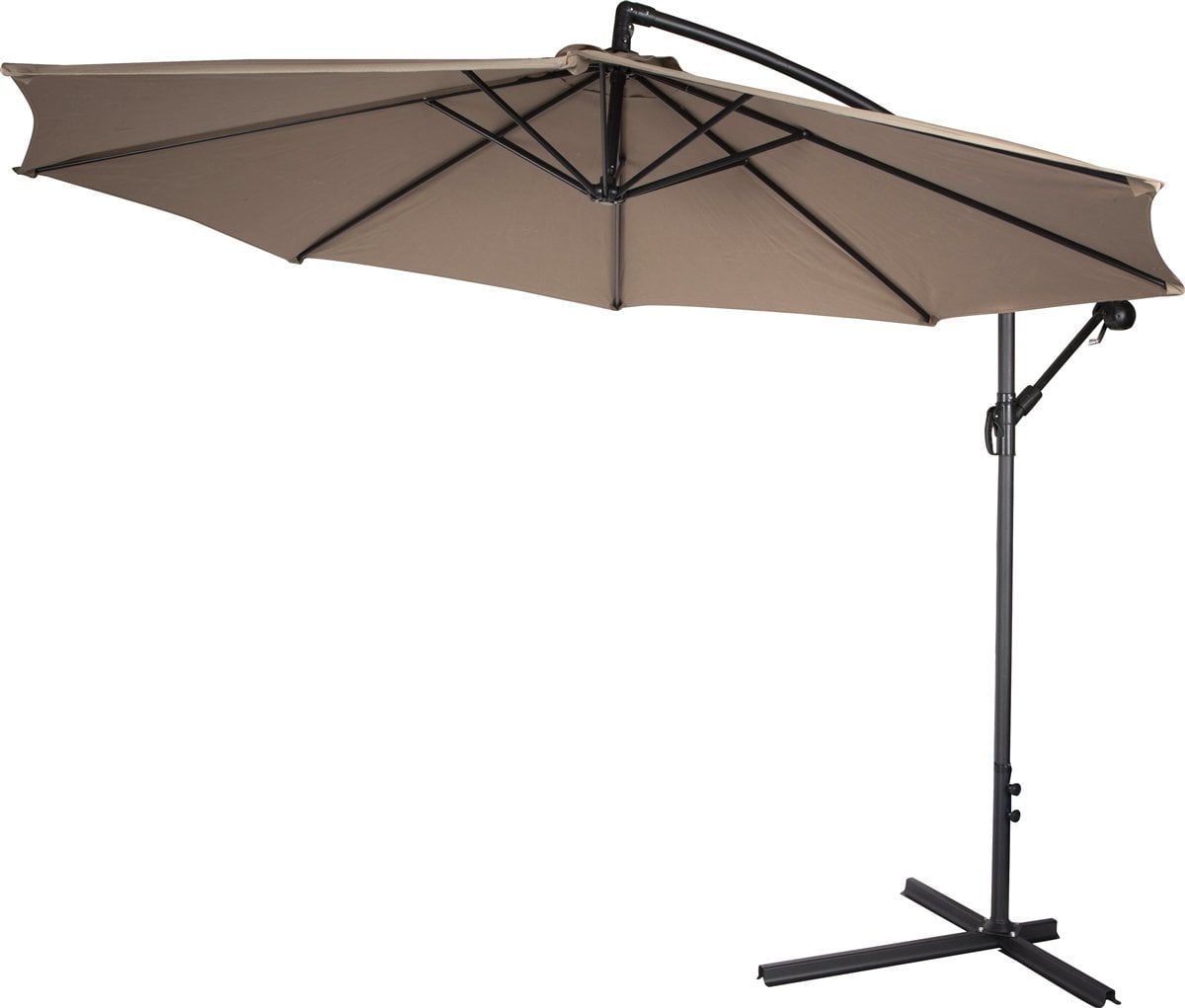 Beige 10' Octagon Cantilever Side Post Umbrella with Hand-Crank Lift