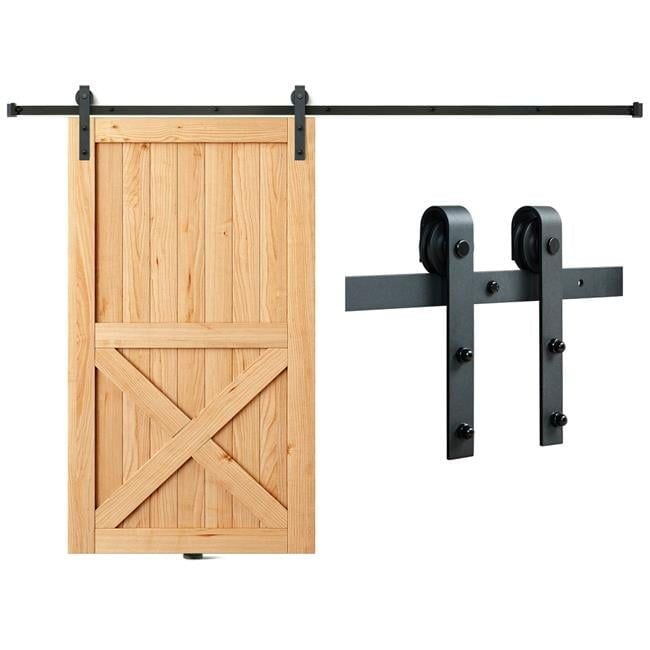 10 ft Black Carbon Steel Sliding Barn Door Hardware Kit