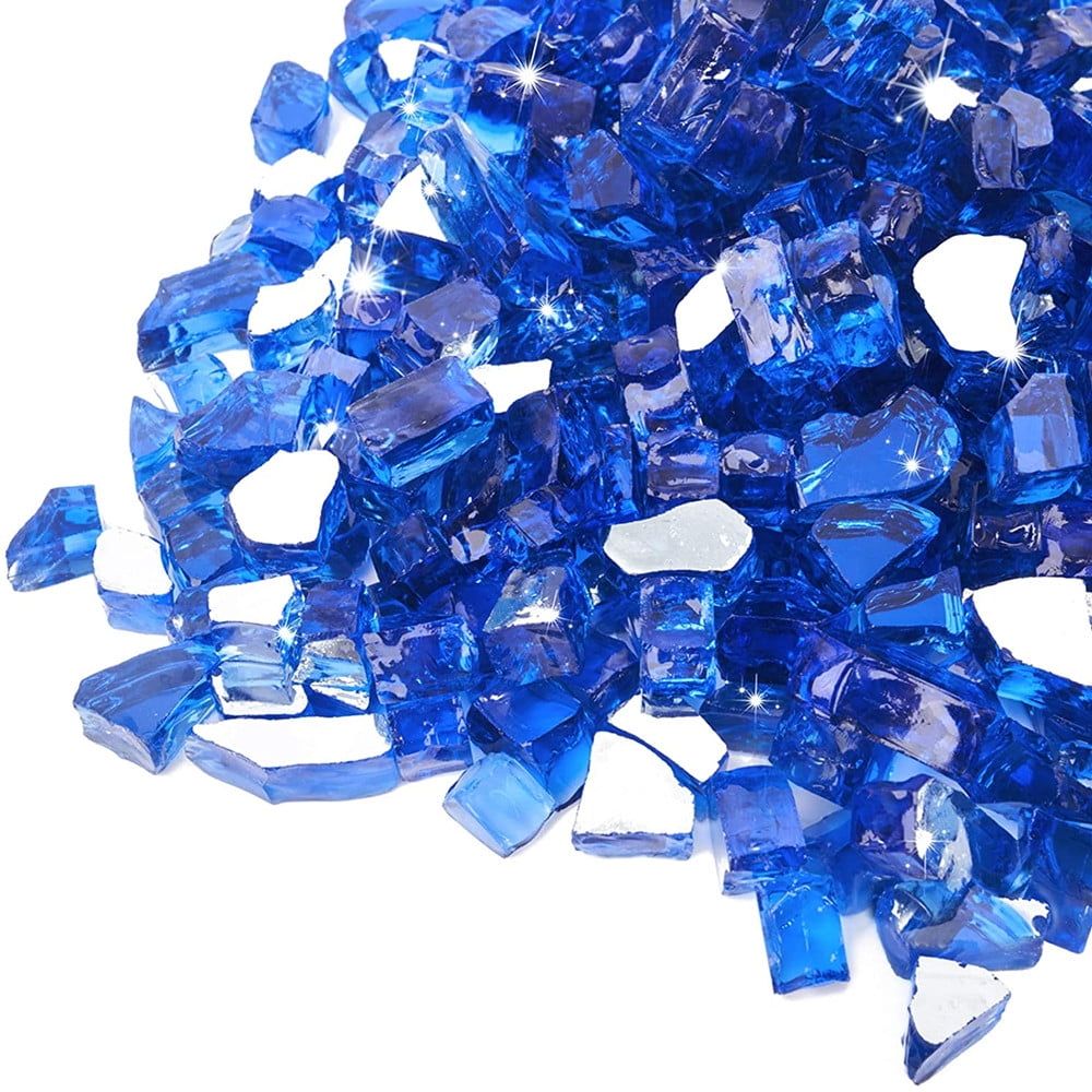 Cobalt Blue Reflective Tempered Fire Pit Glass Rocks, 10 Pounds