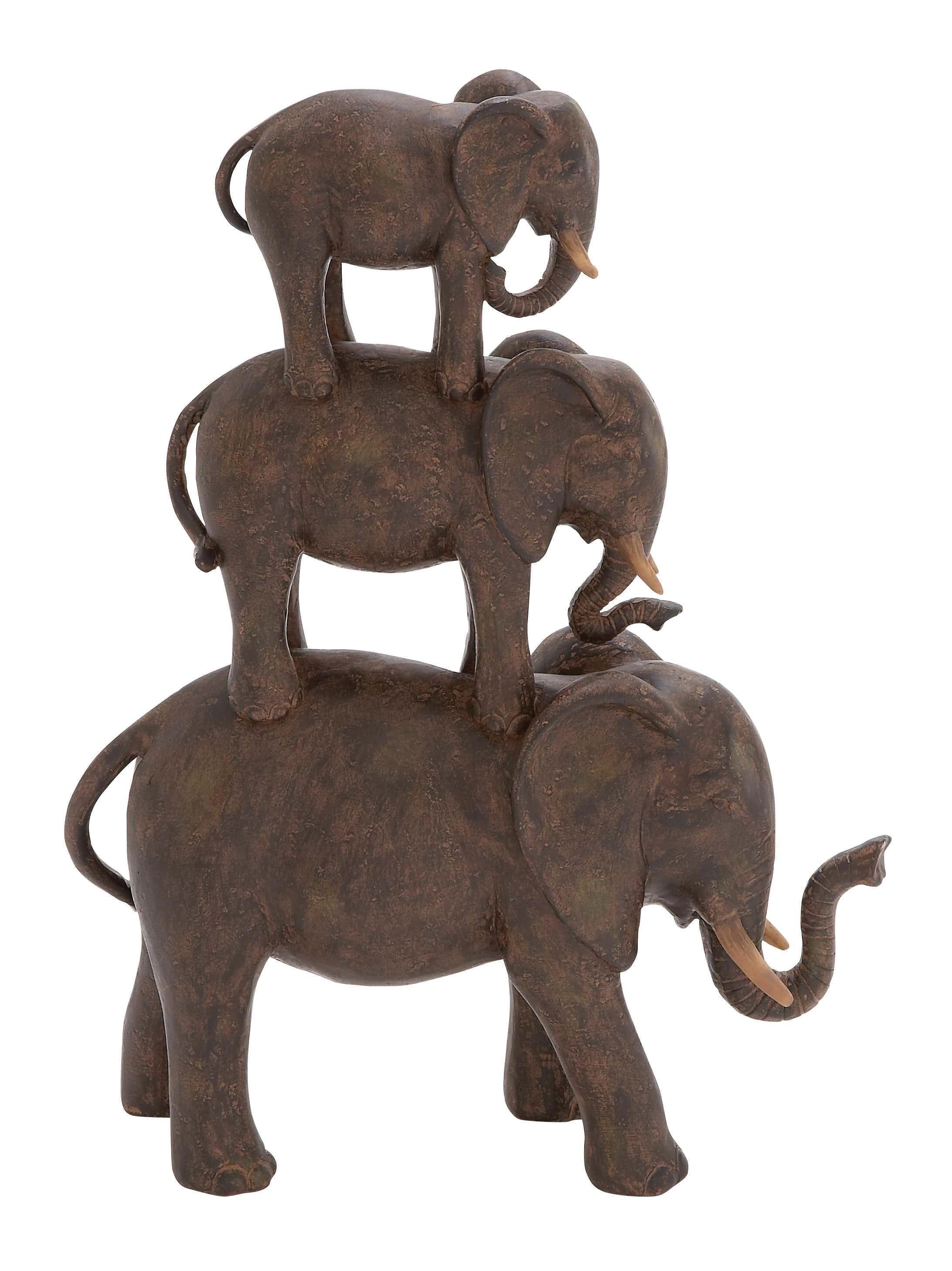 Eclectic Brown Resin Elephant Stack Sculpture