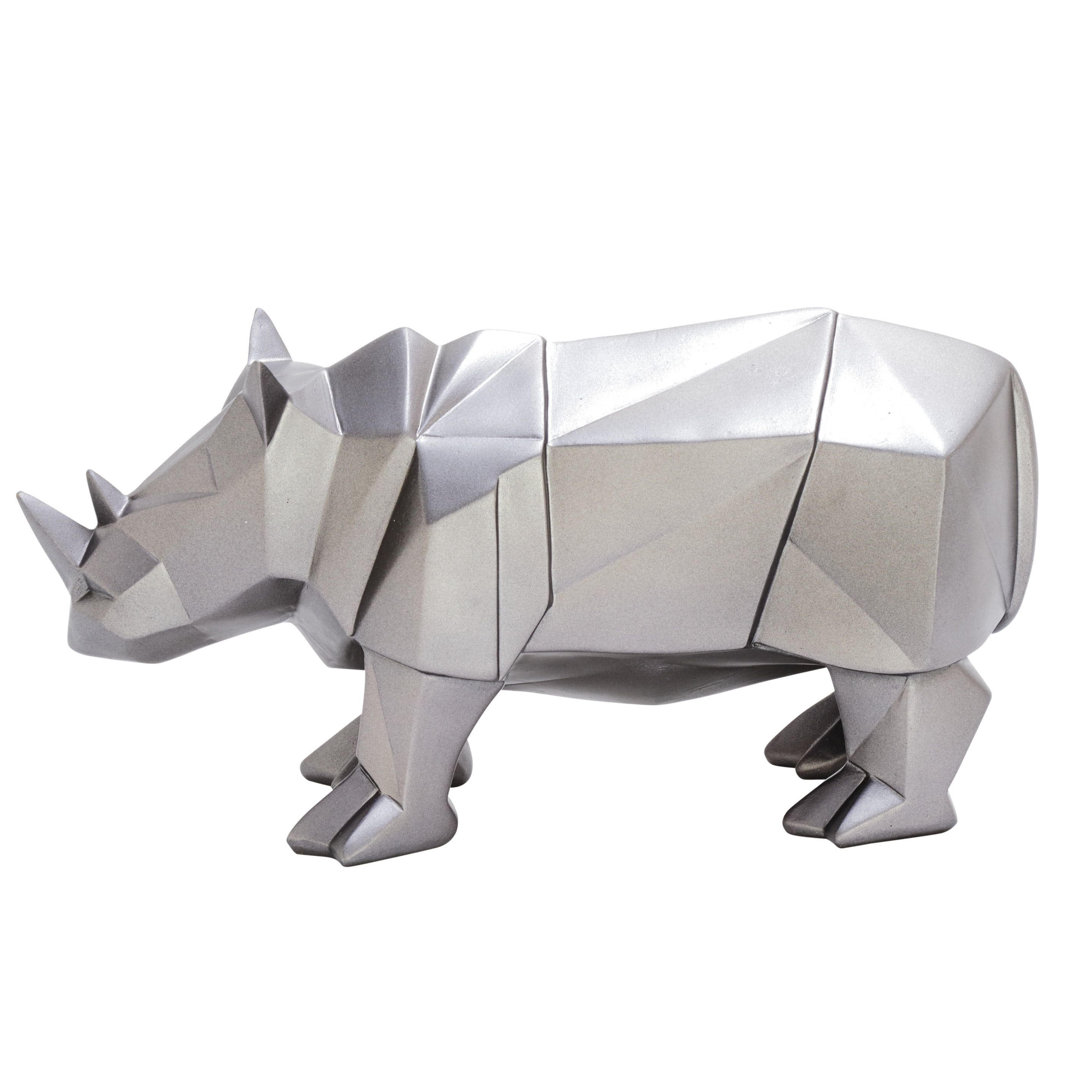 Silver Geometric Resin Rhino Sculpture, 12"