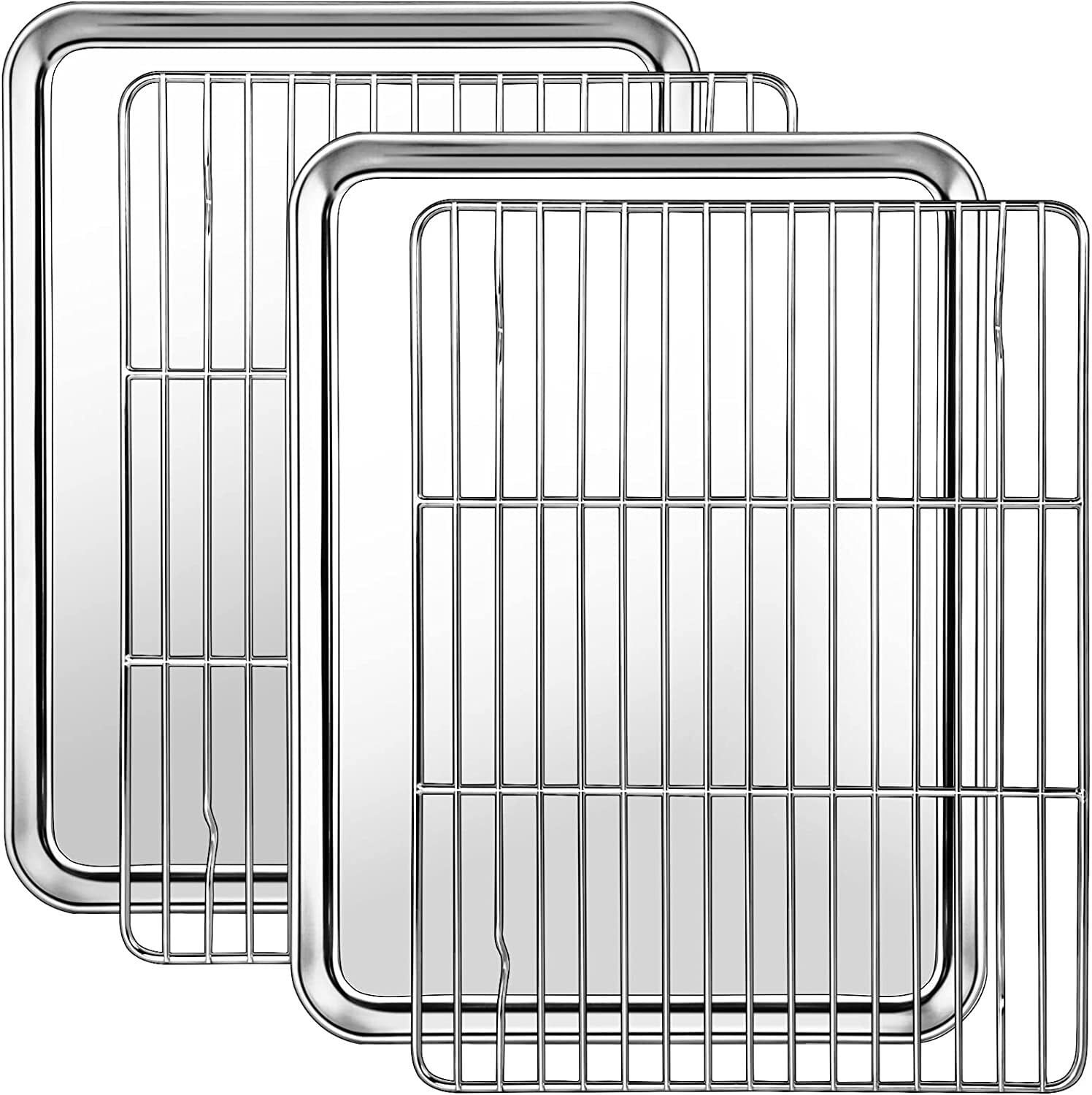 10" x 8" Stainless Steel Non-Stick Cookie Sheet with Rack Set