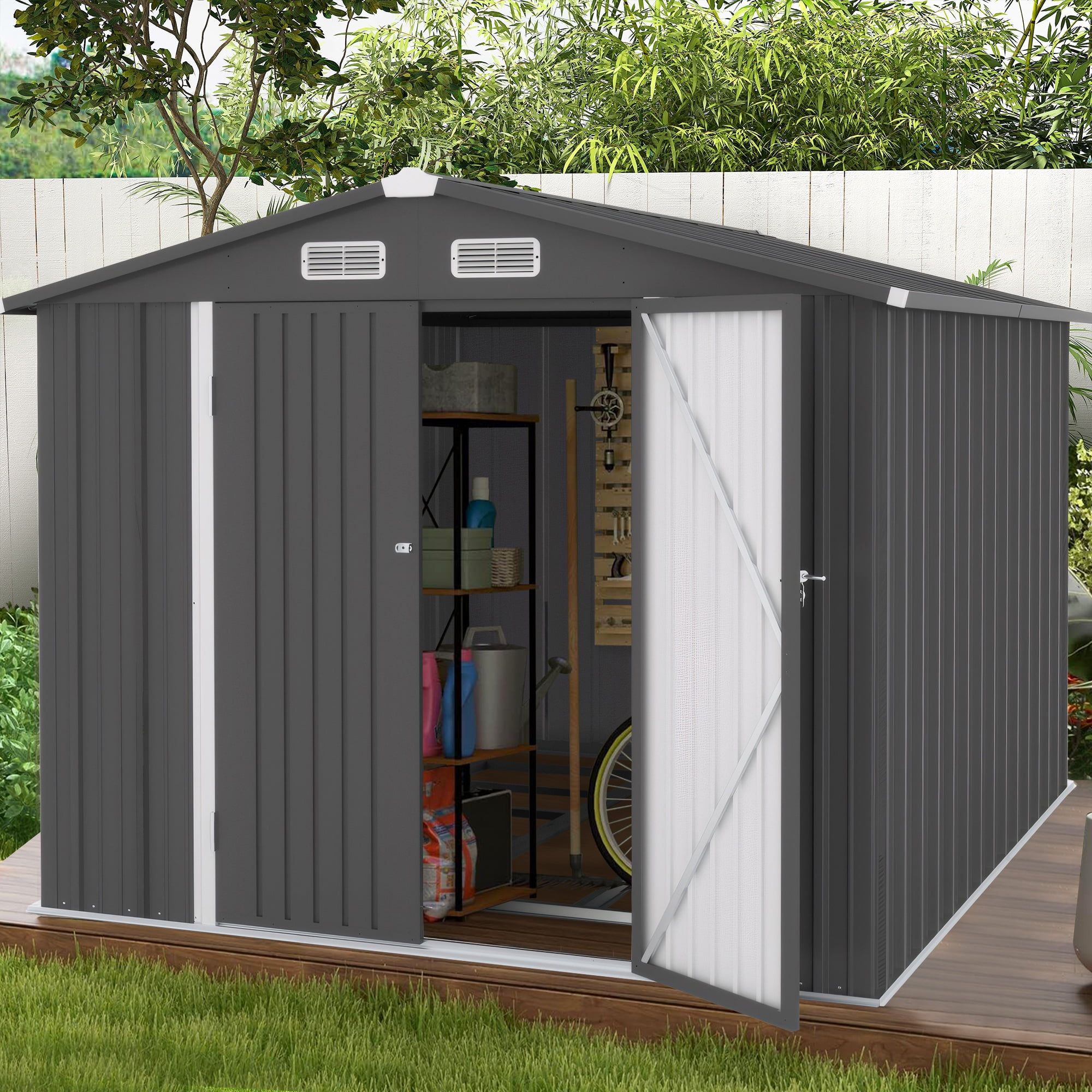 10' x 8' Dark Gray Galvanized Steel Outdoor Storage Shed