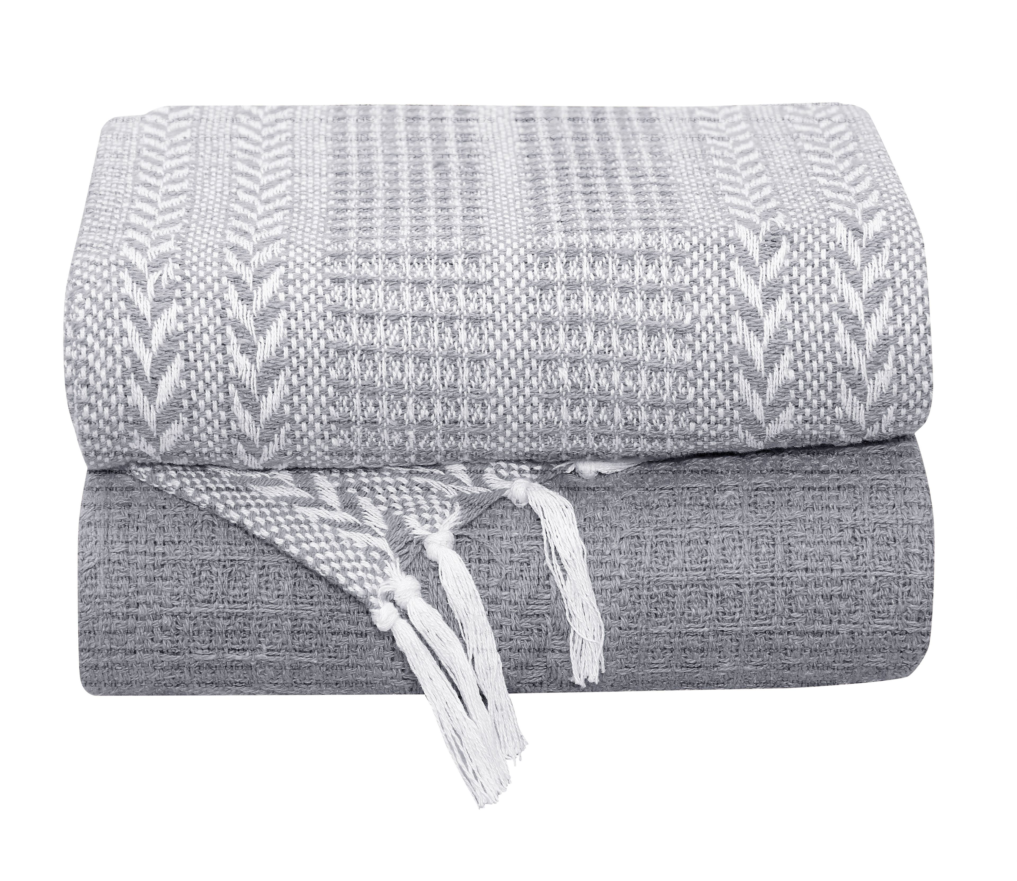 Handwoven Gray Cotton All-Season Throw Blankets Set of 2