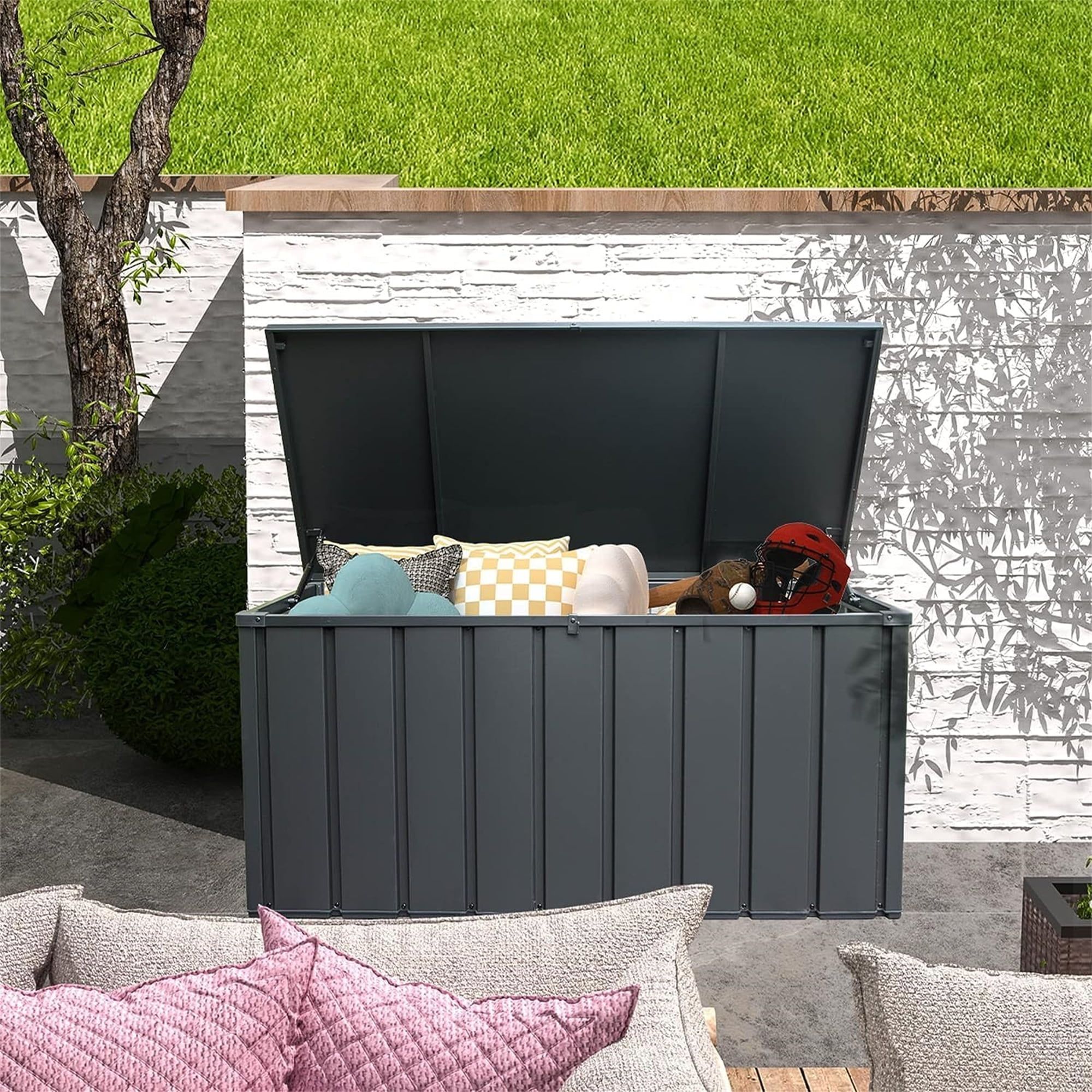 Dark Gray Lockable 100 Gallon Waterproof Outdoor Deck Box